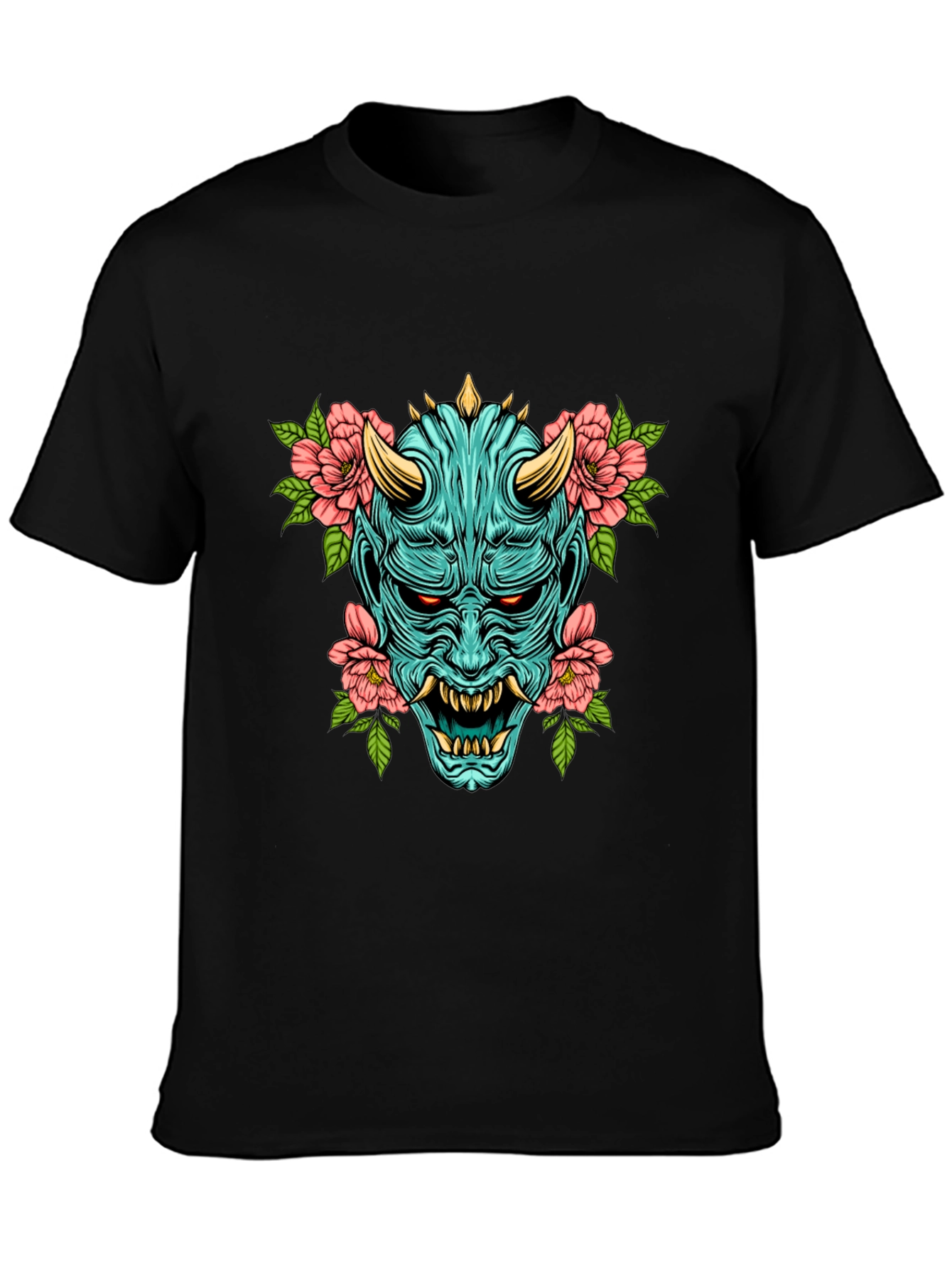 Oni Mask Floral Graphic T-Shirt