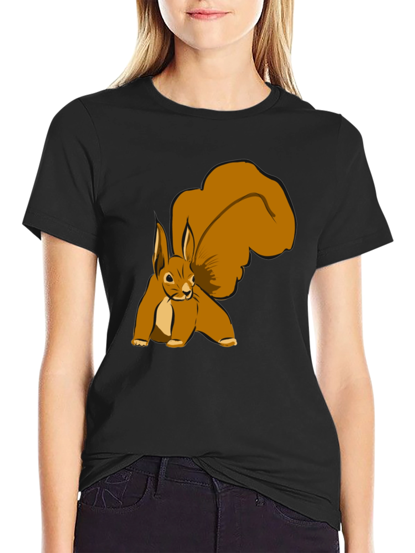Squirrel Graphic Tee - Black Cotton T-Shirt