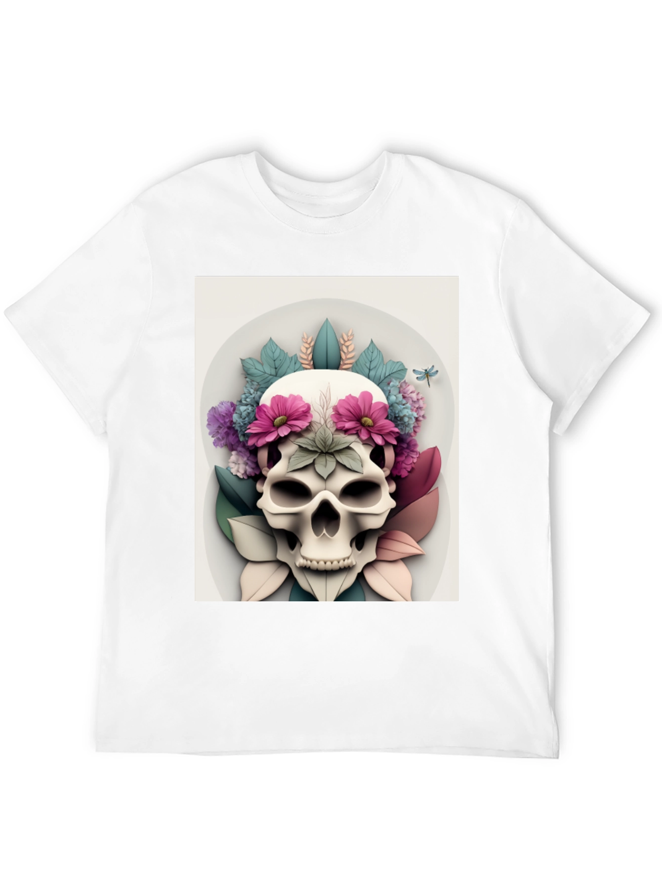 Floral Skull Graphic Tee - Mens Black T-Shirt