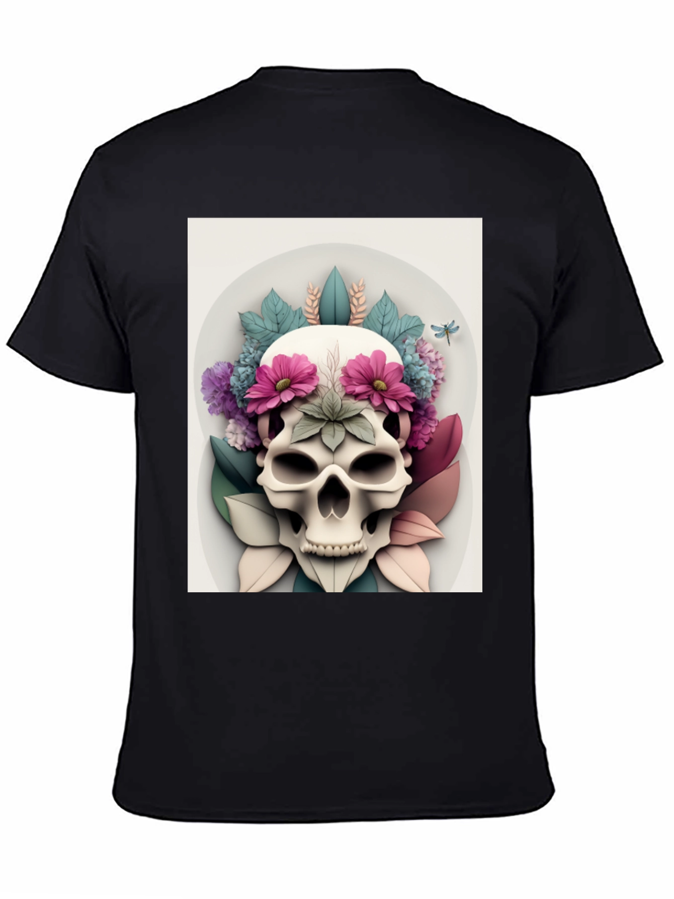 Floral Skull Graphic Tee - Mens Black T-Shirt