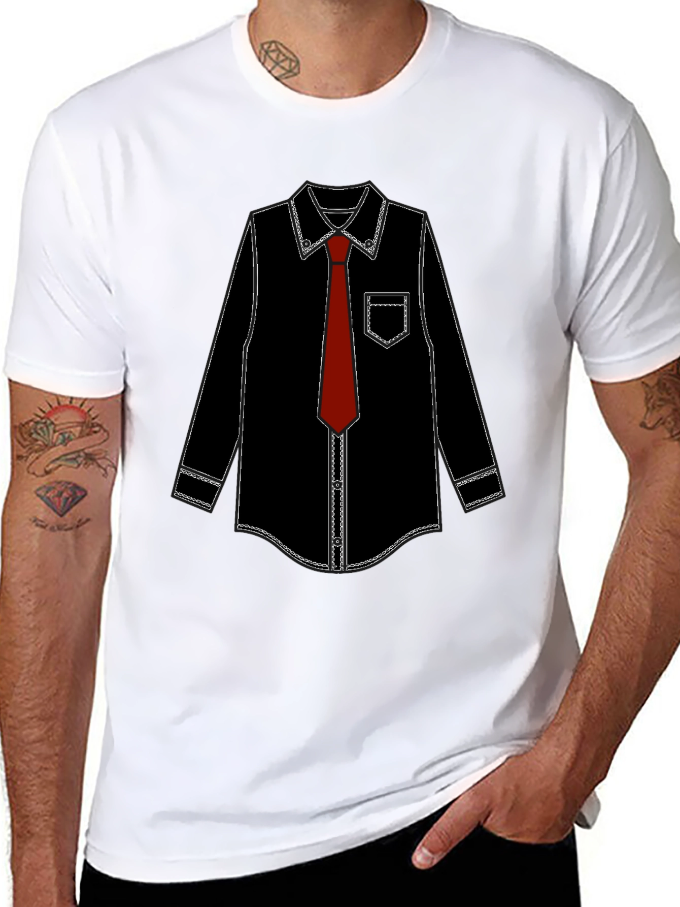 Funny Suit & Tie Graphic Tee - Black T-Shirt