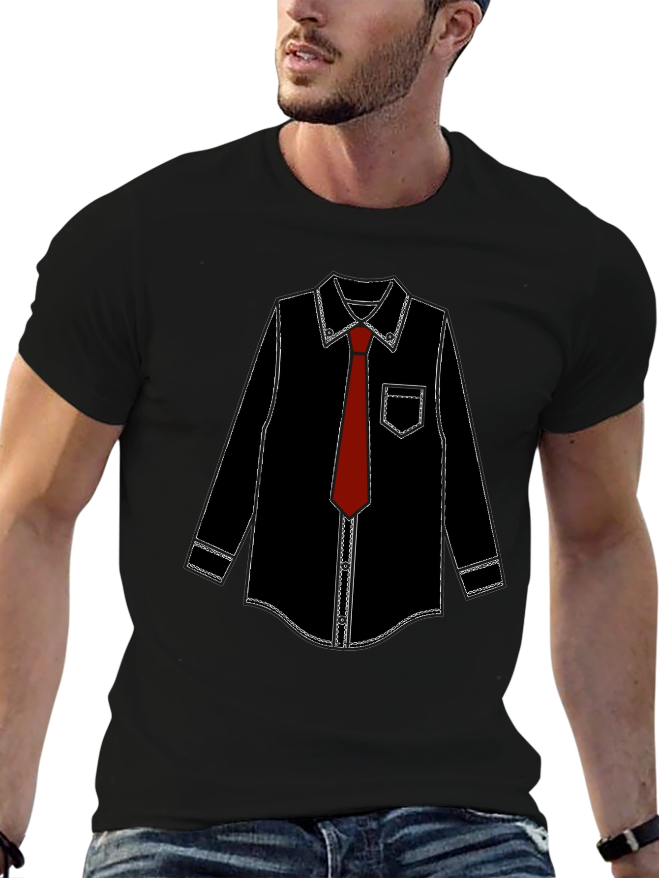 Funny Suit & Tie Graphic Tee - Black T-Shirt