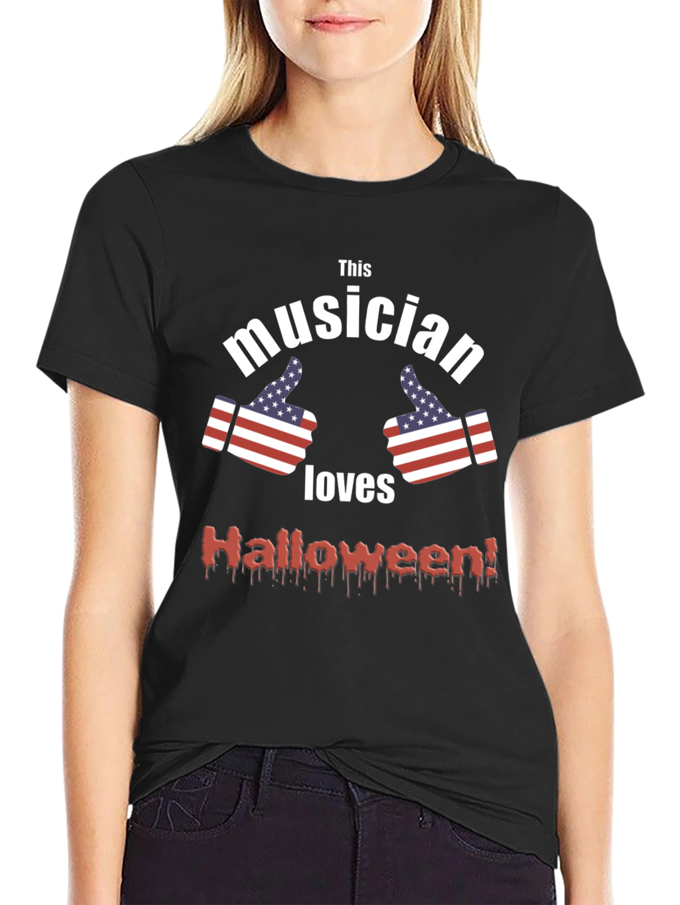 Musician Loves Halloween T-Shirt - Patriotic & Spooky