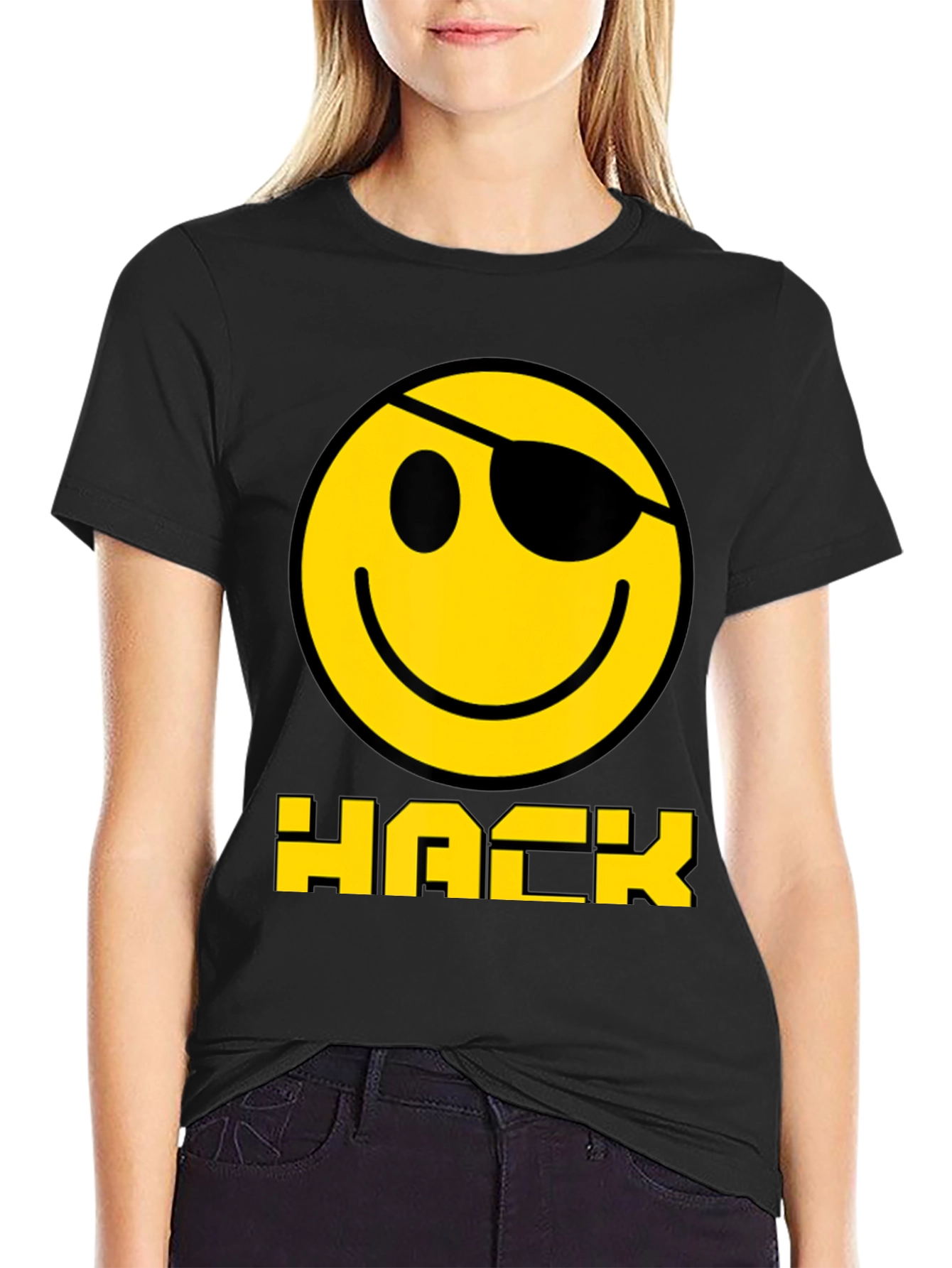 Hacker Smiley Face Black T-Shirt