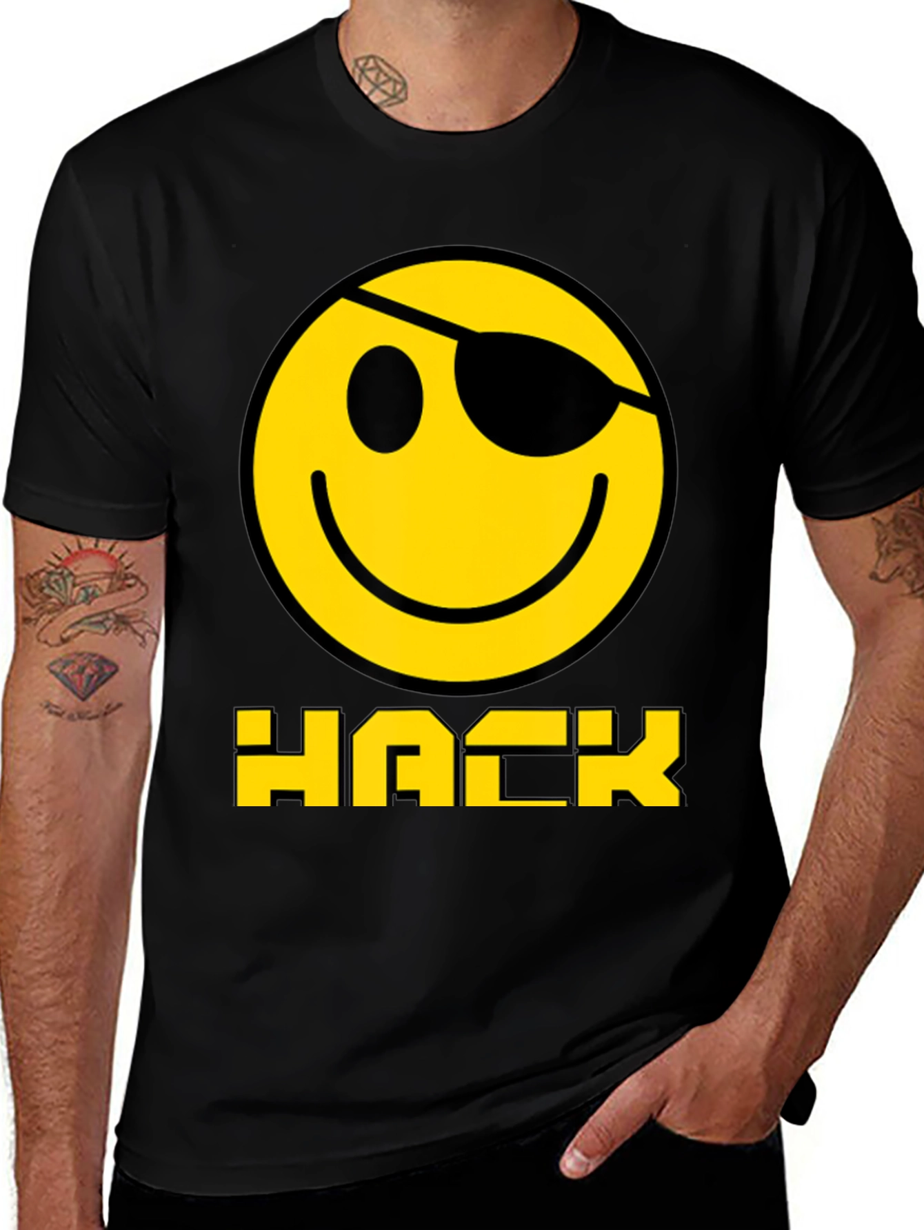 Hacker Smiley Face Black T-Shirt