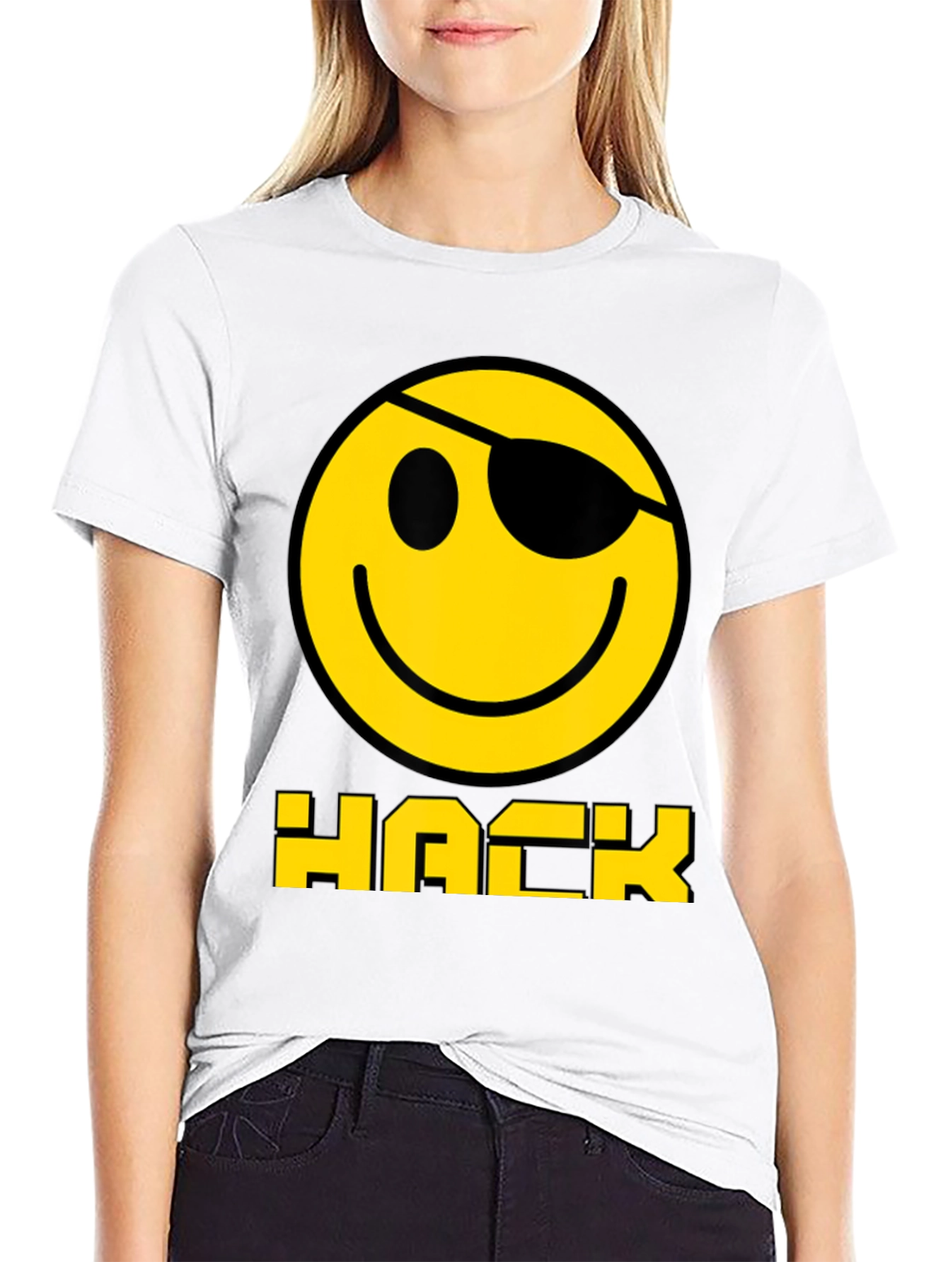 Hacker Smiley Face Black T-Shirt
