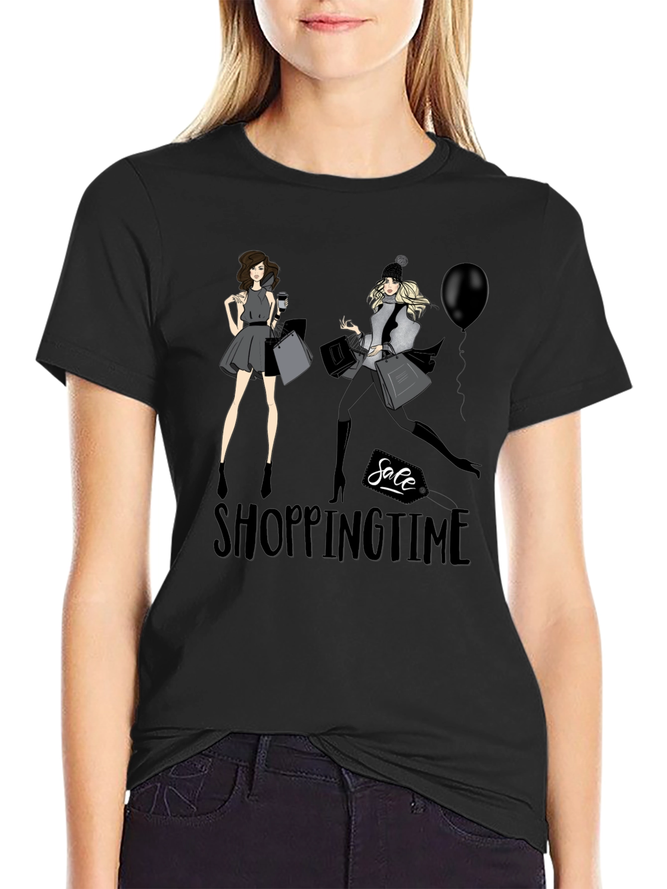 Shopping Time Black Graphic Tee