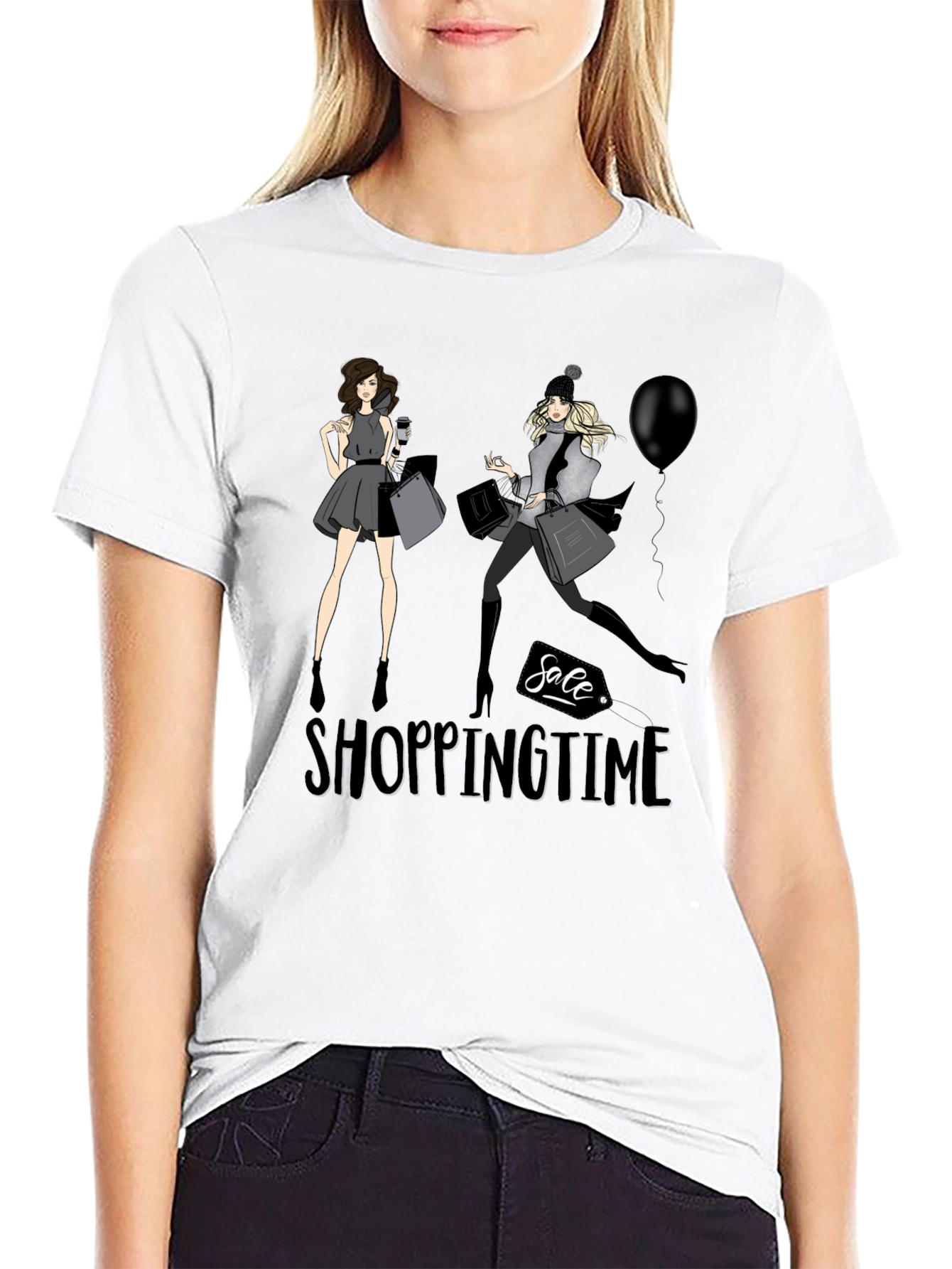 Shopping Time Black Graphic Tee