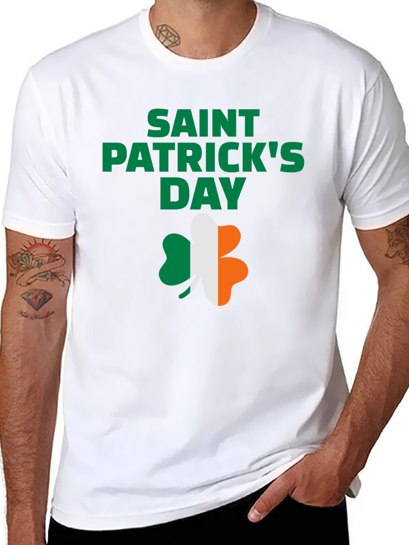St. Patricks Day Black T-Shirt with Shamrock Design