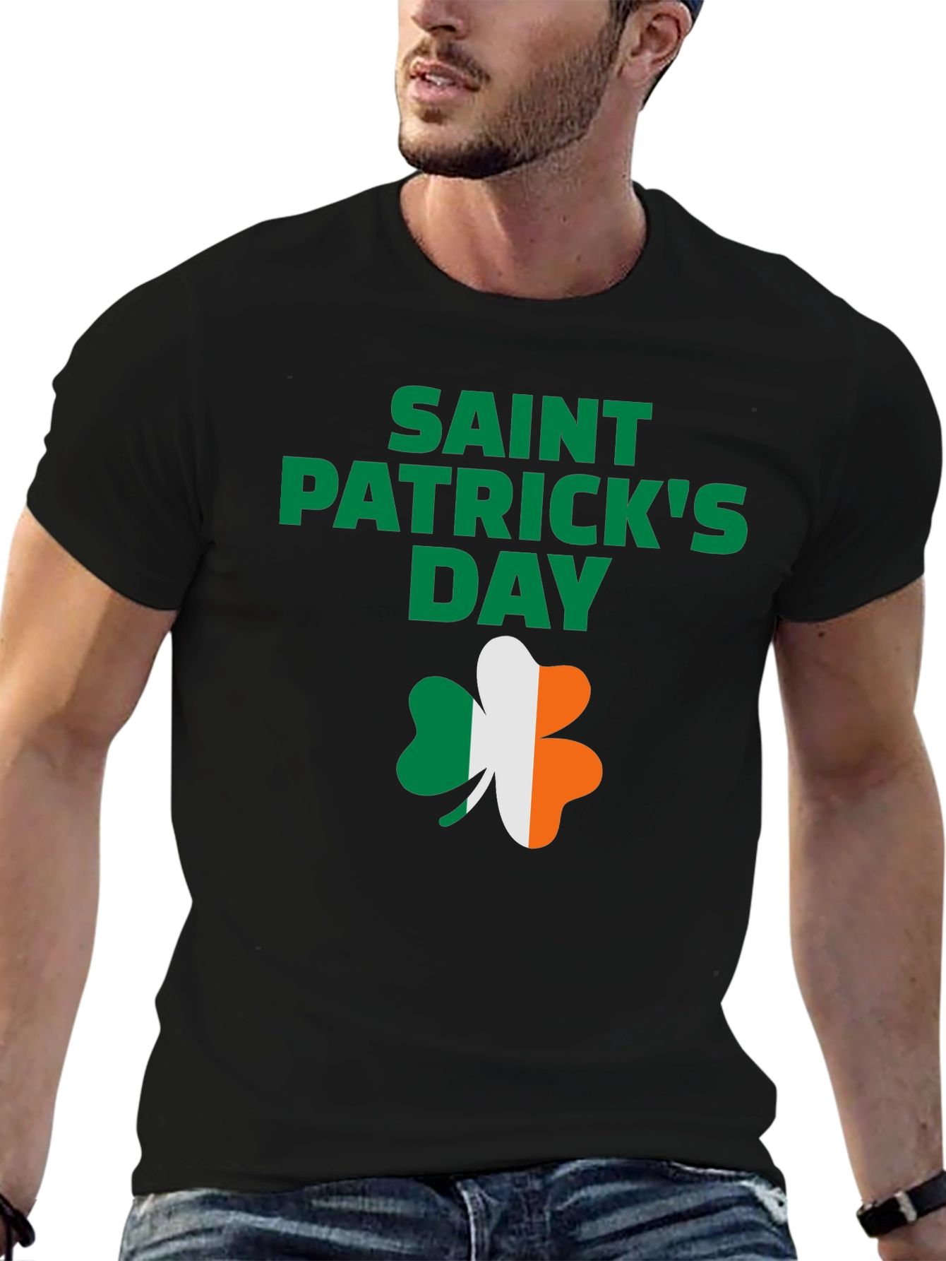 St. Patricks Day Black T-Shirt with Shamrock Design