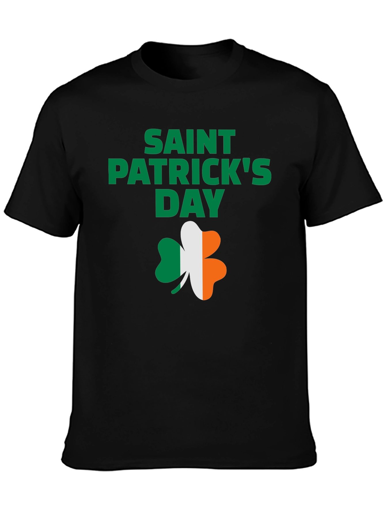 St. Patricks Day Black T-Shirt with Shamrock Design