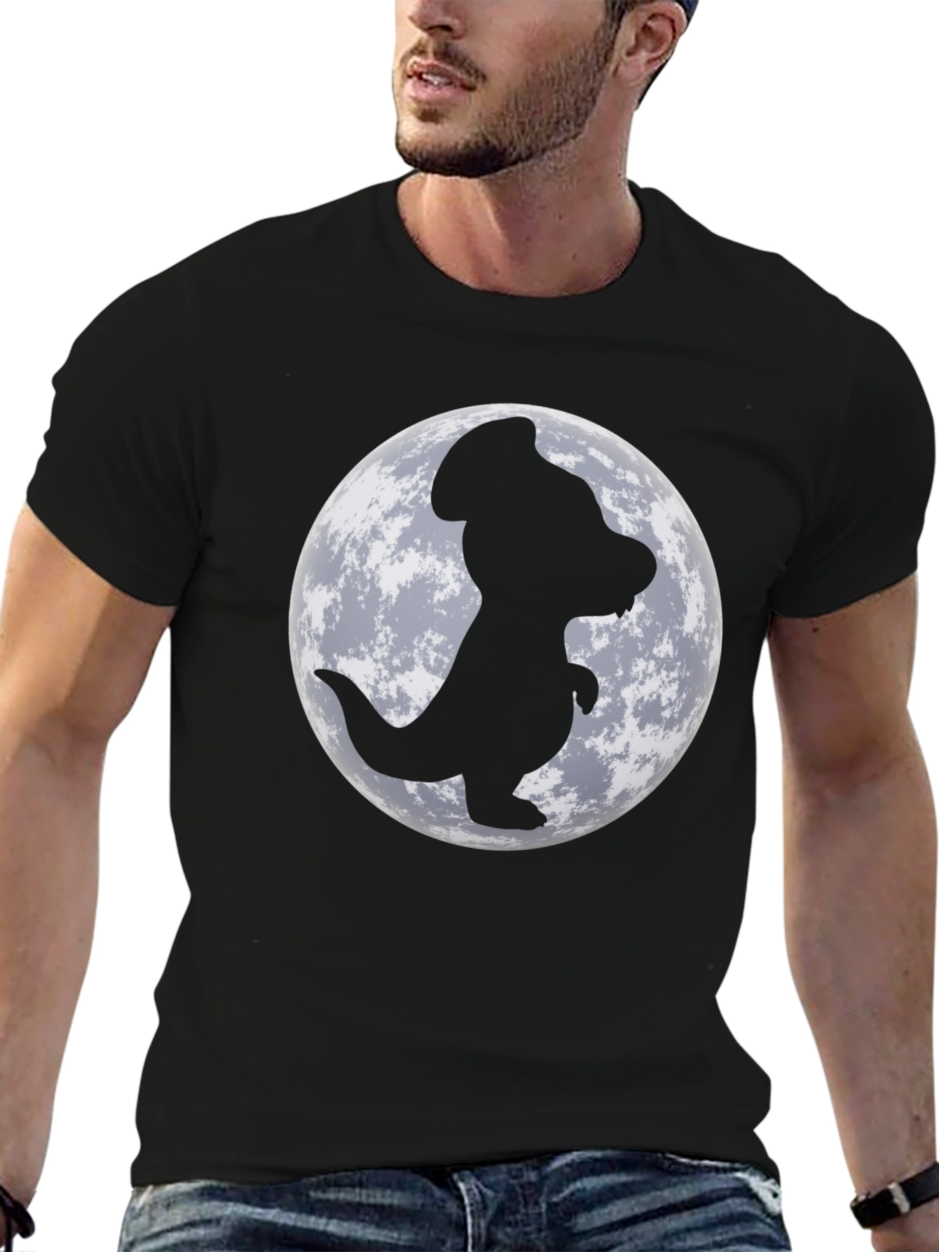 Dino Moon Mens Black T-Shirt - Unique Graphic Tee