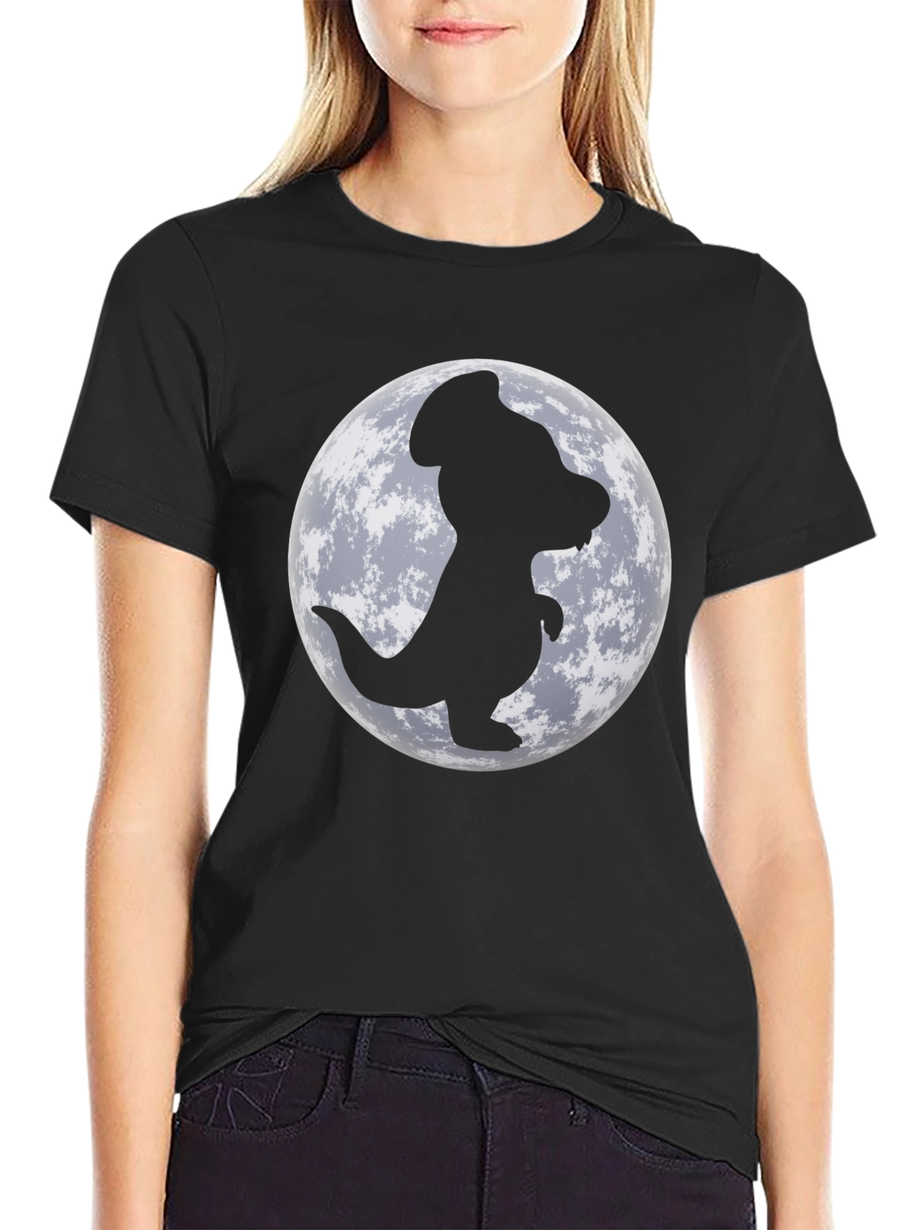 Dino Moon Mens Black T-Shirt - Unique Graphic Tee