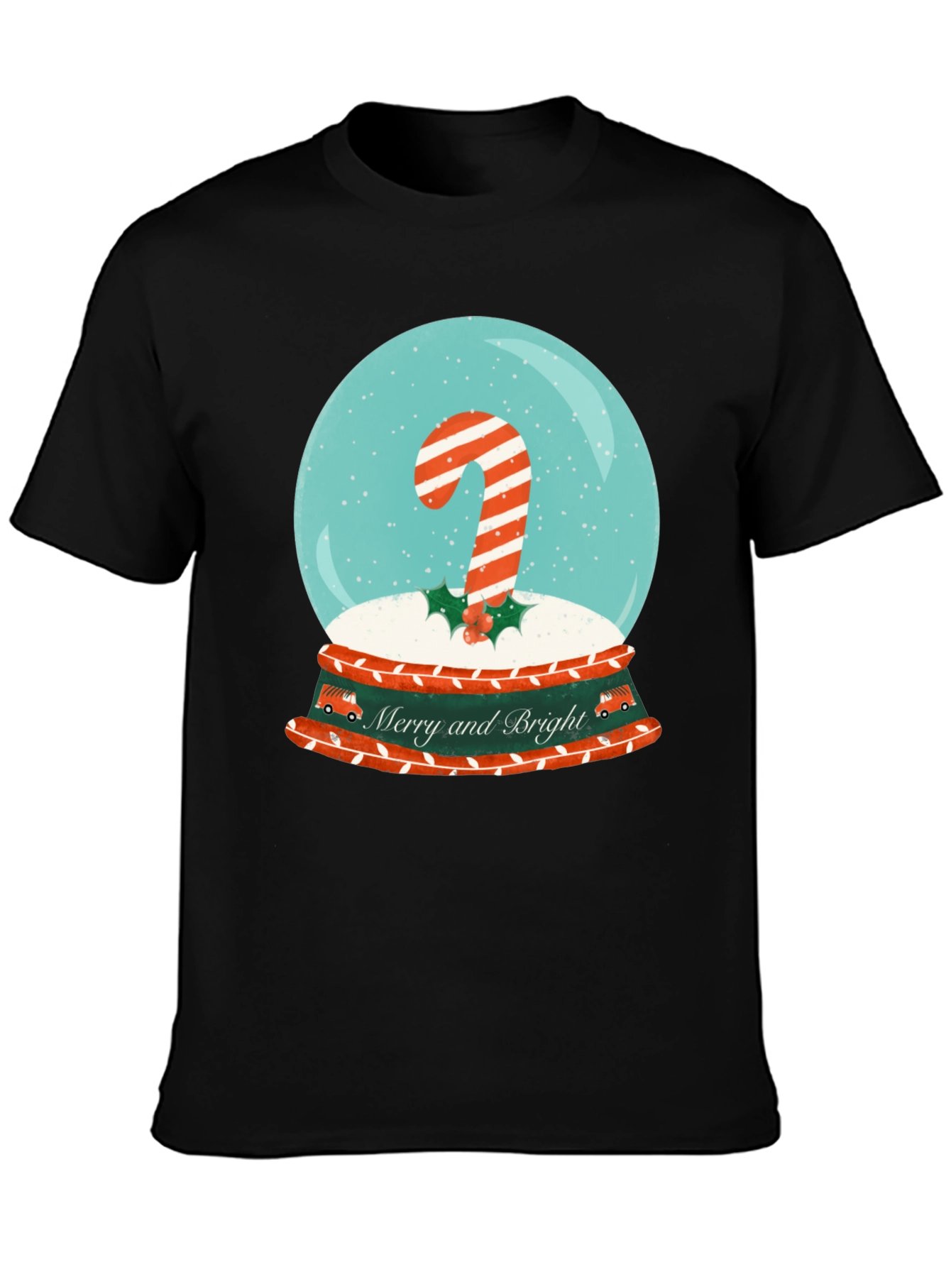Merry & Bright Christmas Candy Cane Snow Globe T-Shirt
