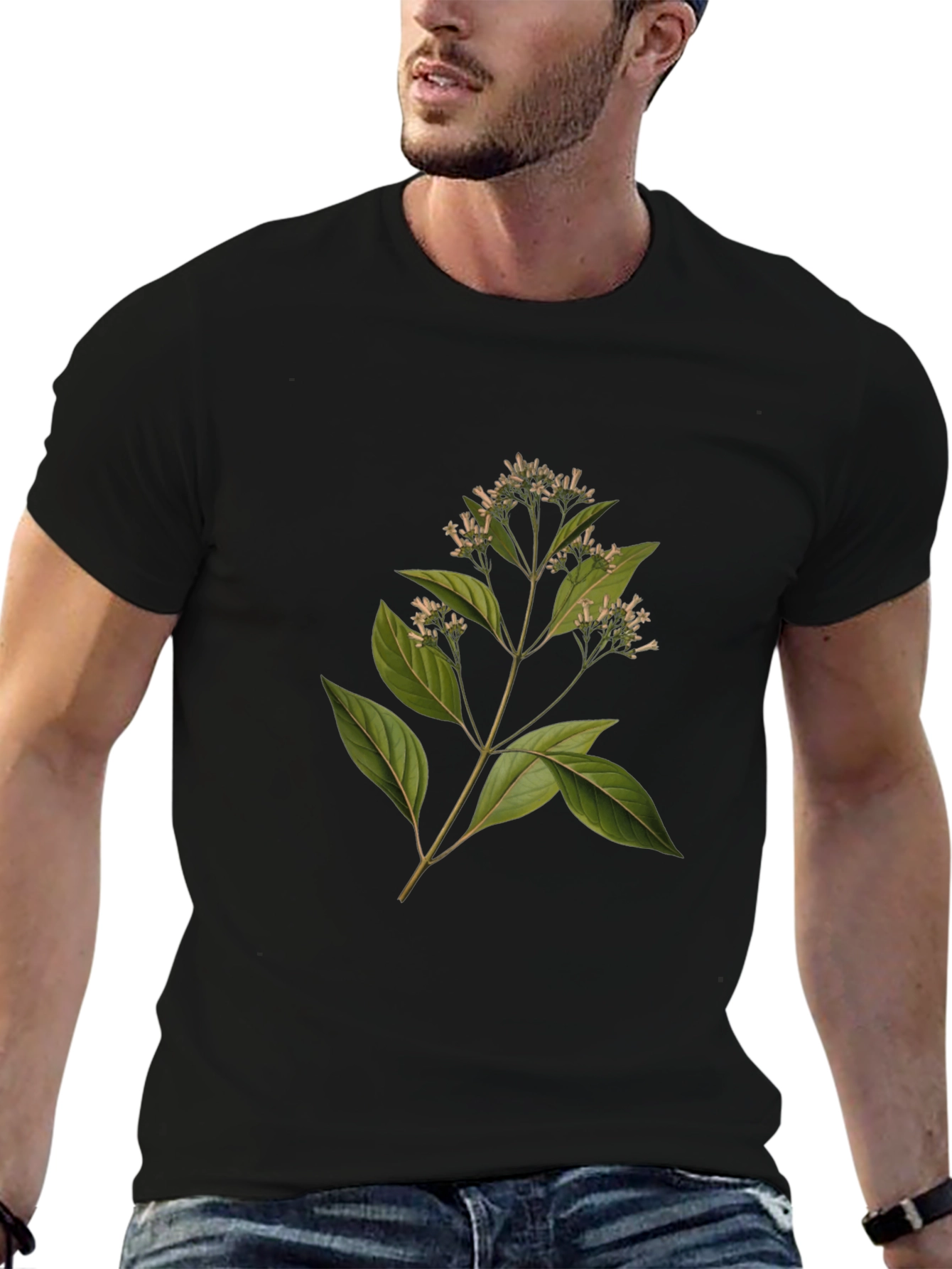 Botanical Print Black T-Shirt