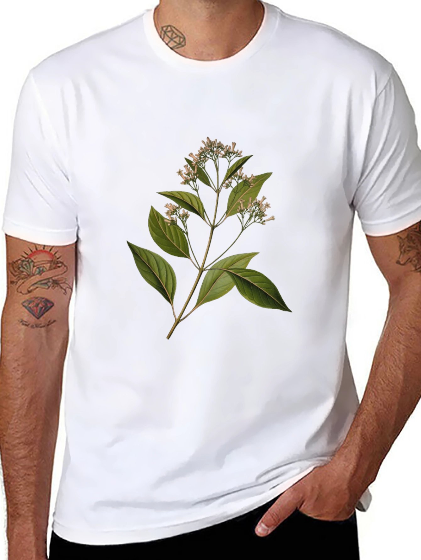 Botanical Print Black T-Shirt