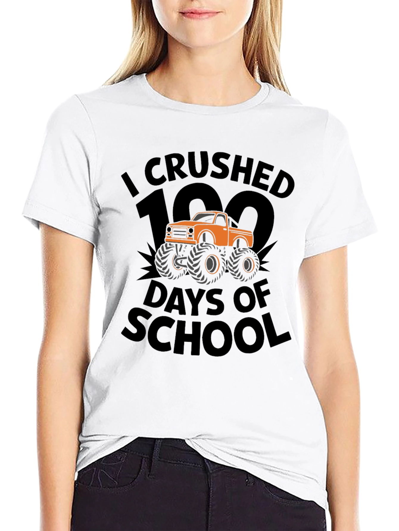 Crushed 100 Days of School Monster Truck T-Shirt