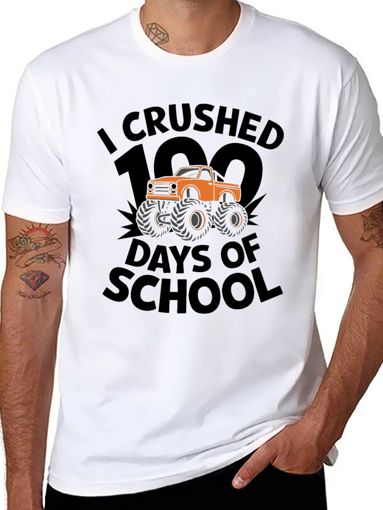 Crushed 100 Days of School Monster Truck T-Shirt