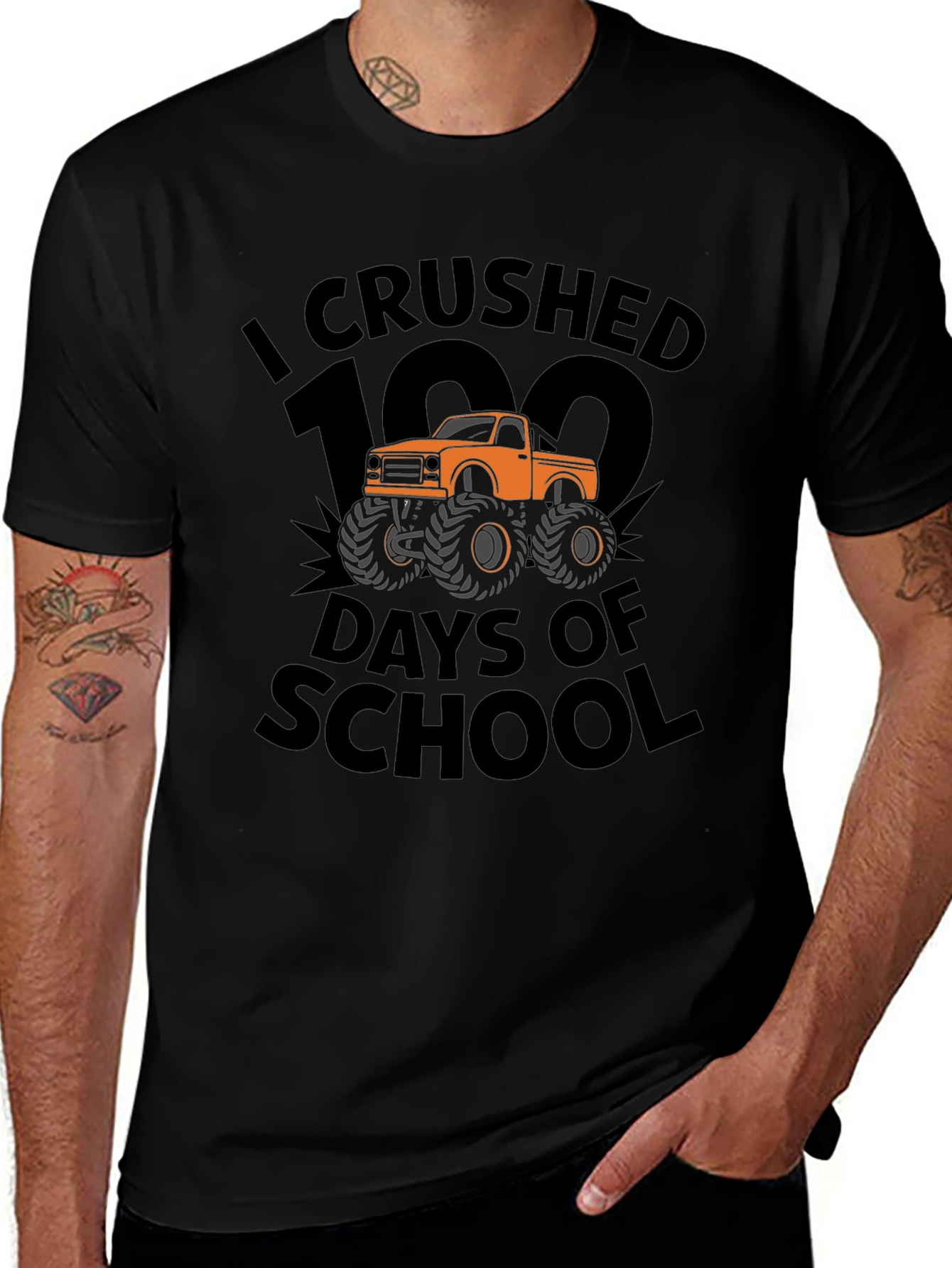 Crushed 100 Days of School Monster Truck T-Shirt
