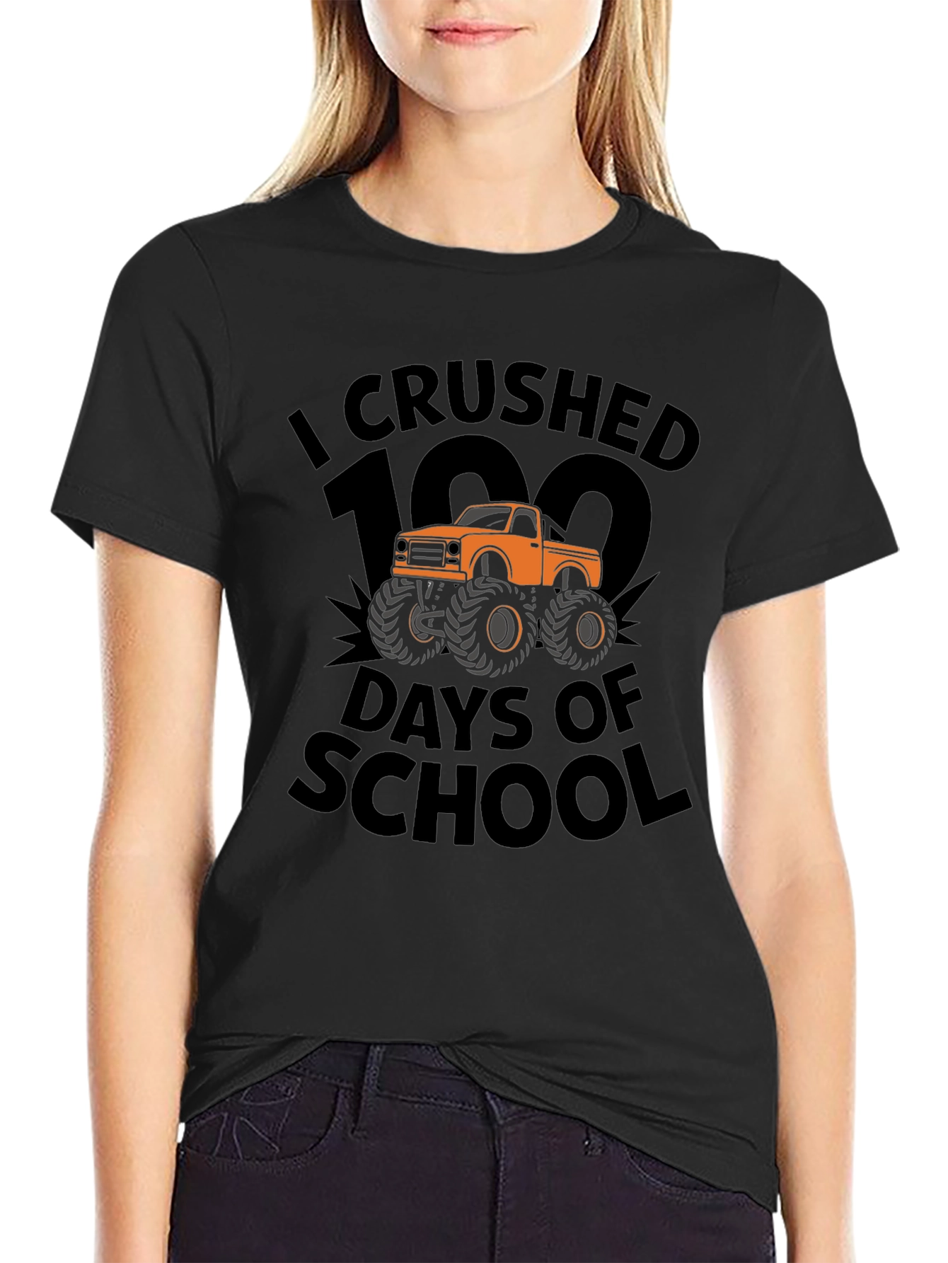 Crushed 100 Days of School Monster Truck T-Shirt