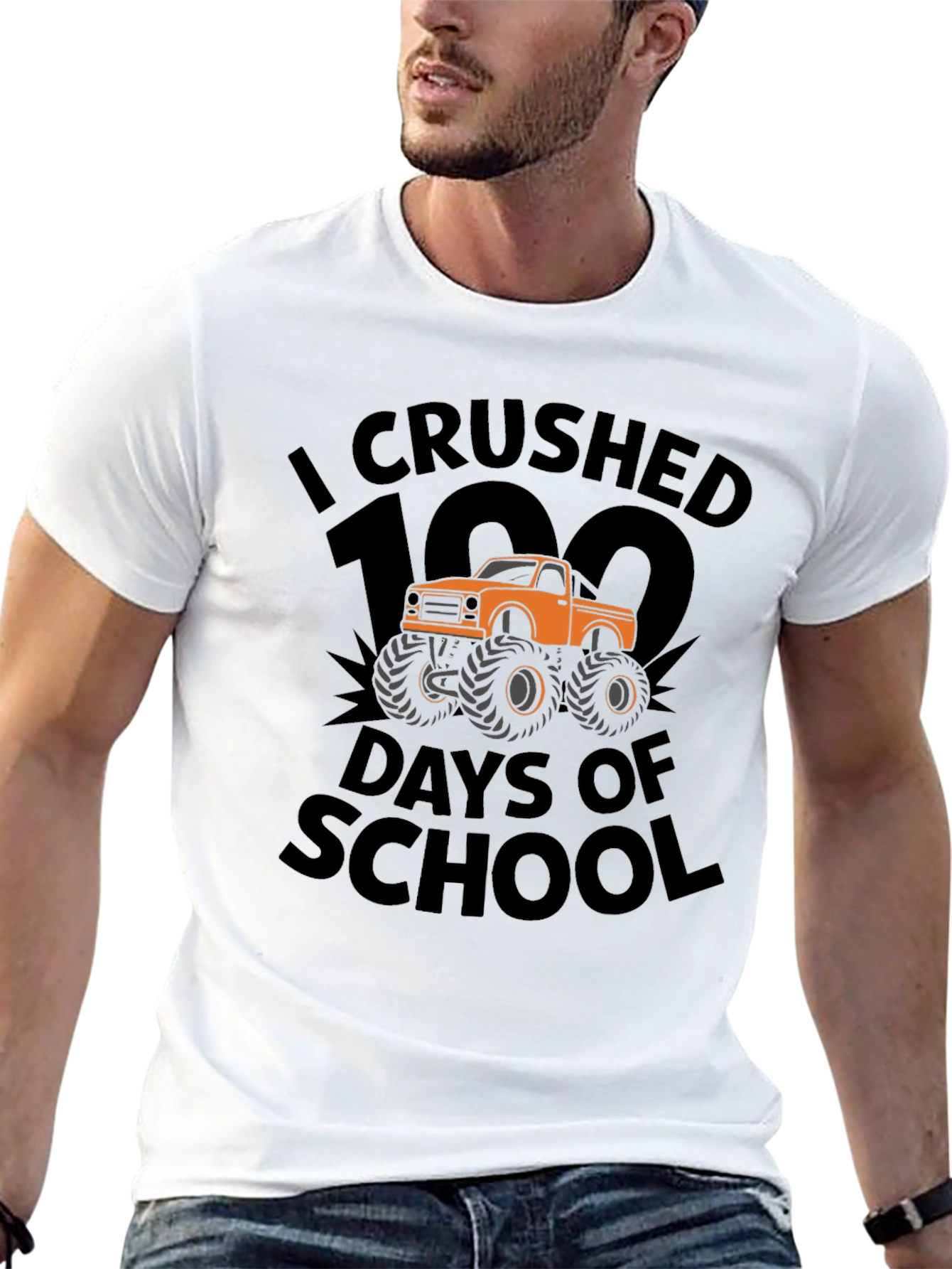 Crushed 100 Days of School Monster Truck T-Shirt