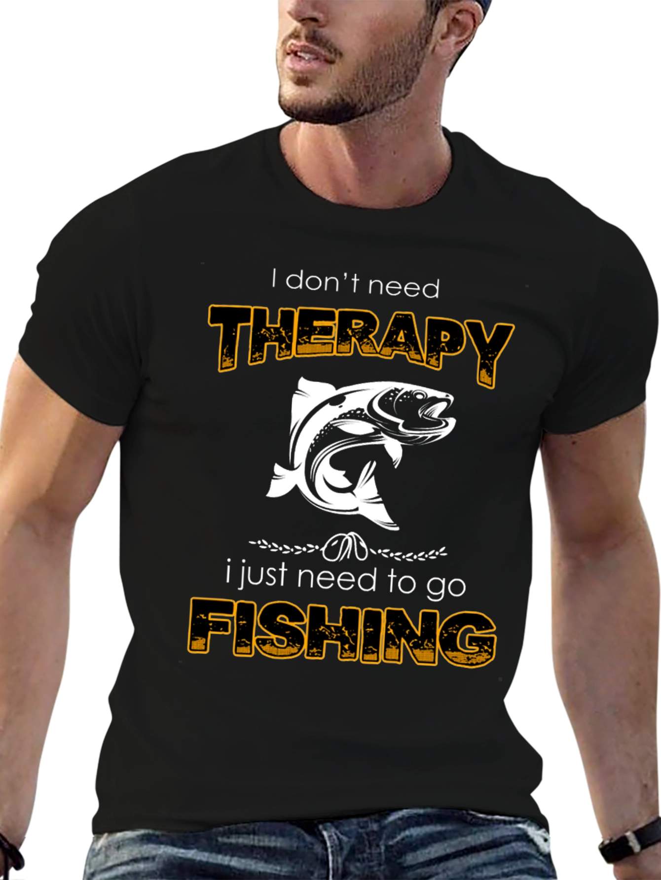 Fishing Therapy Black Cotton Tee