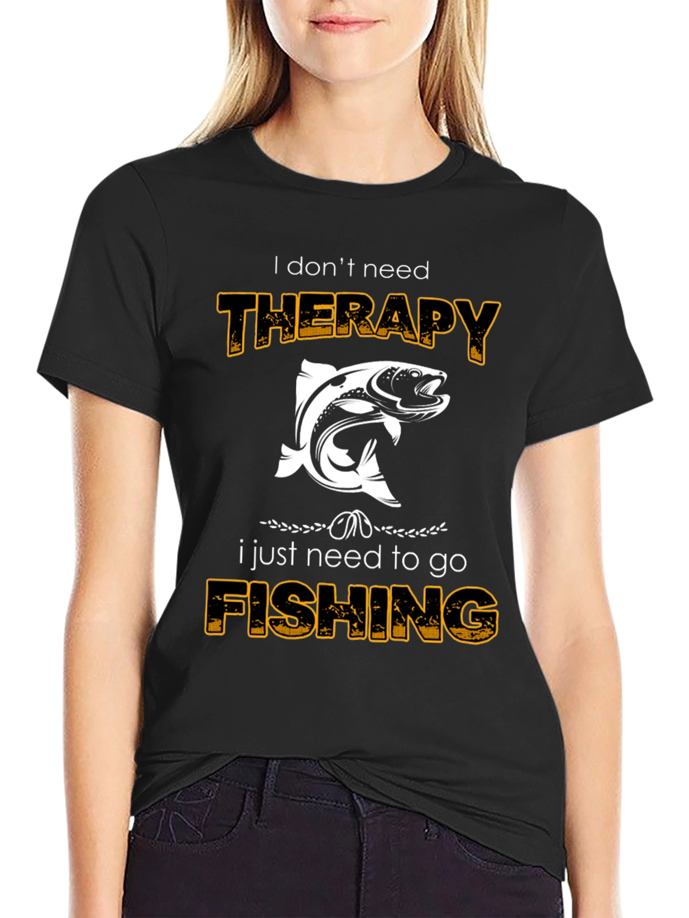 Fishing Therapy Black Cotton Tee