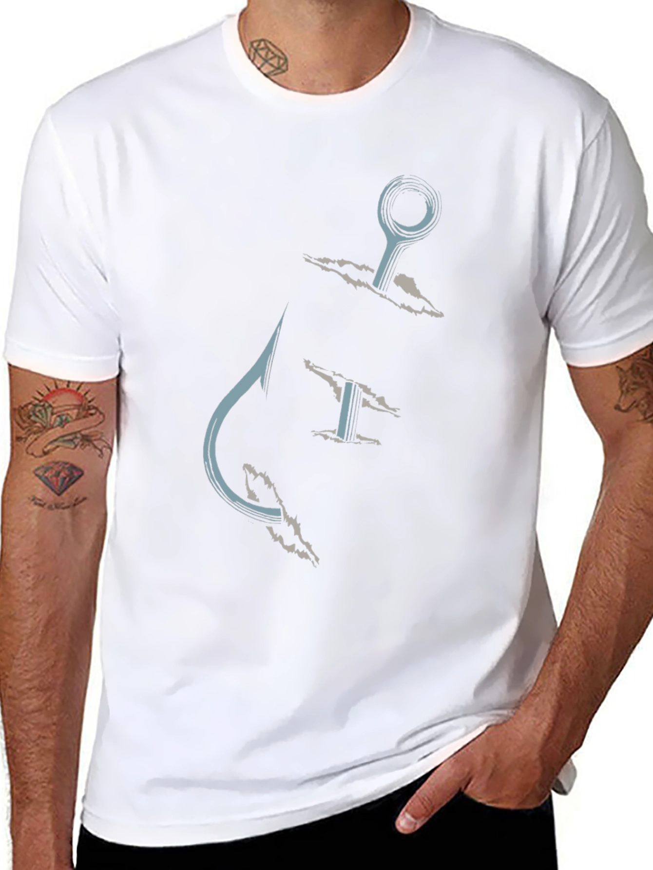 Fishing Hook Graphic Tee - Casual Black T-Shirt