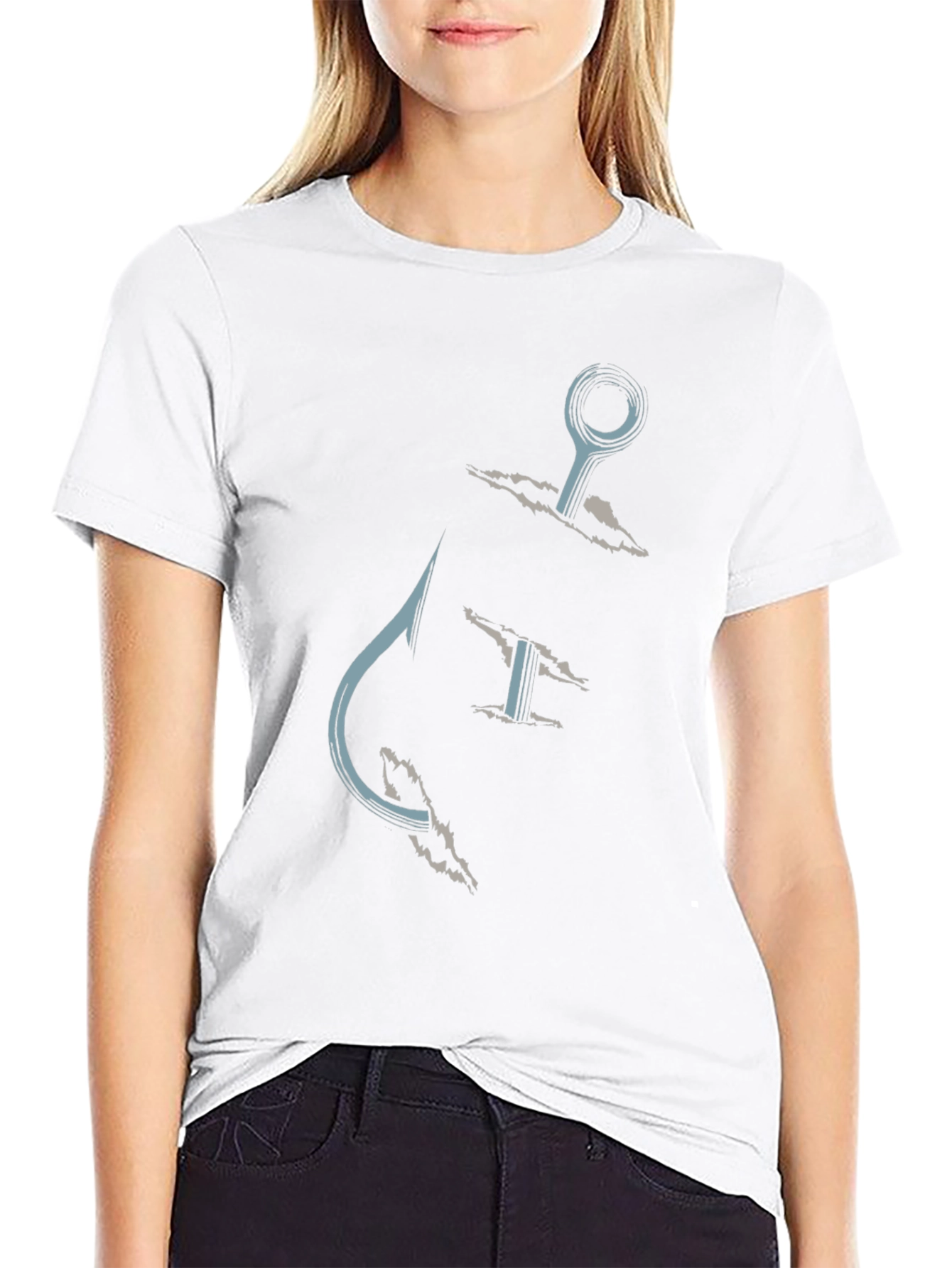 Fishing Hook Graphic Tee - Casual Black T-Shirt