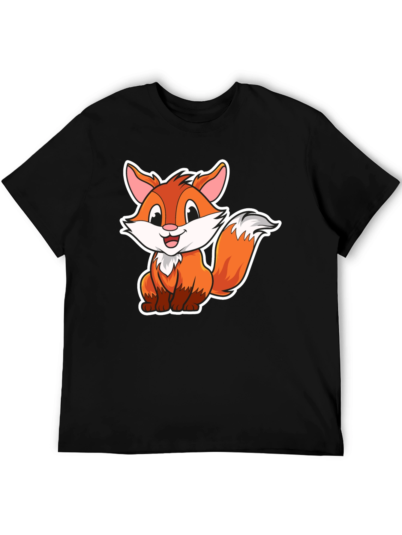 Cute Cartoon Fox Graphic Tee - Black Cotton Shirt