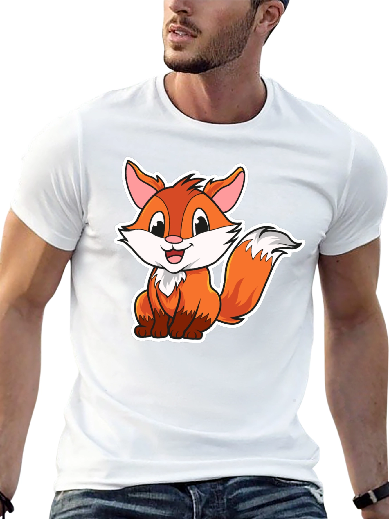 Cute Cartoon Fox Graphic Tee - Black Cotton Shirt