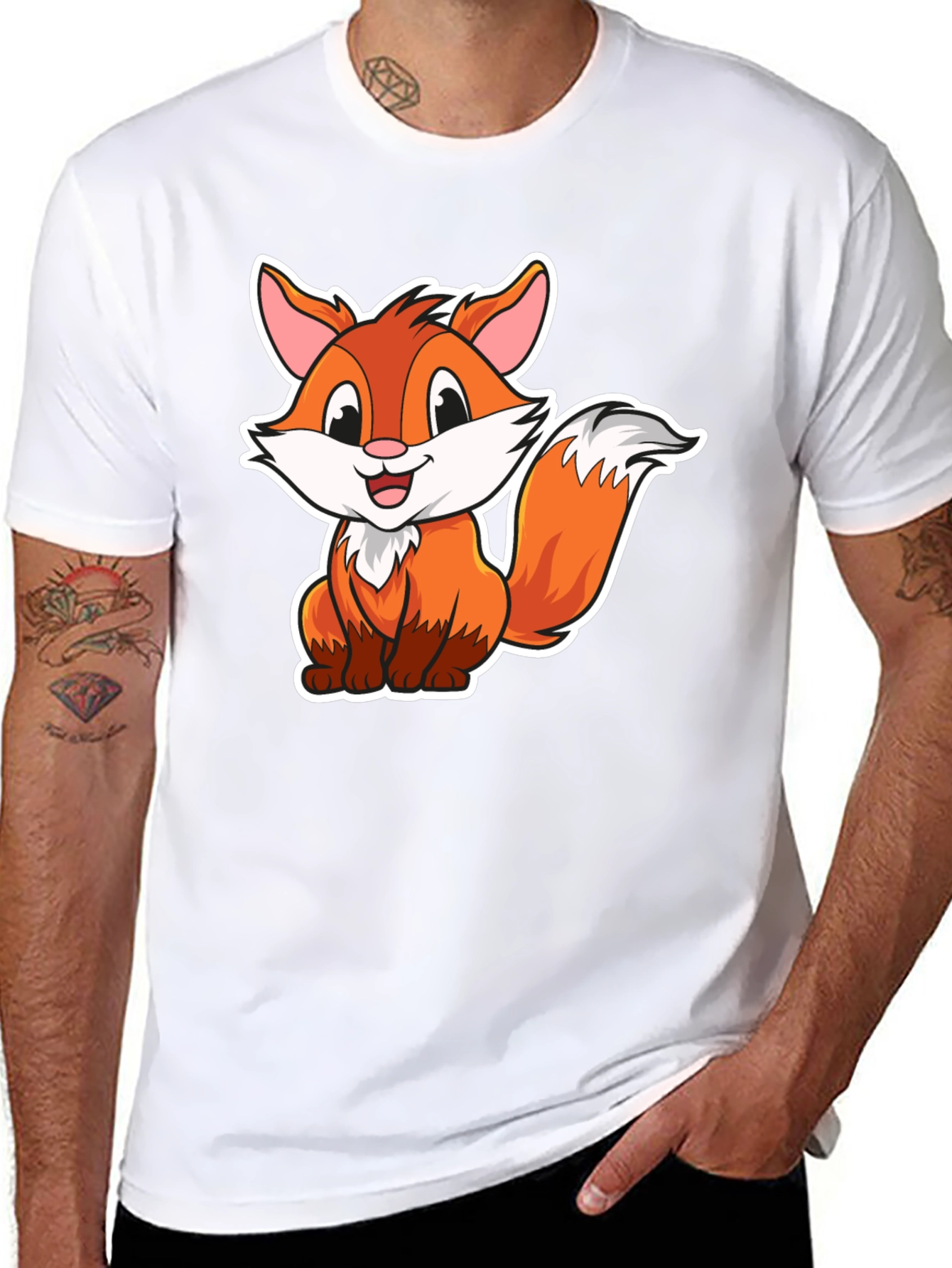 Cute Cartoon Fox Graphic Tee - Black Cotton Shirt