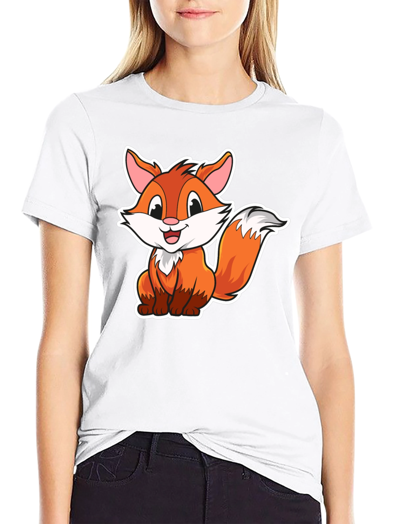 Cute Cartoon Fox Graphic Tee - Black Cotton Shirt