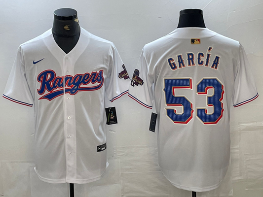 Men's Texas Rangers Adolis Garcia #53 White 2024 Gold Collection Limited Player Jerseys