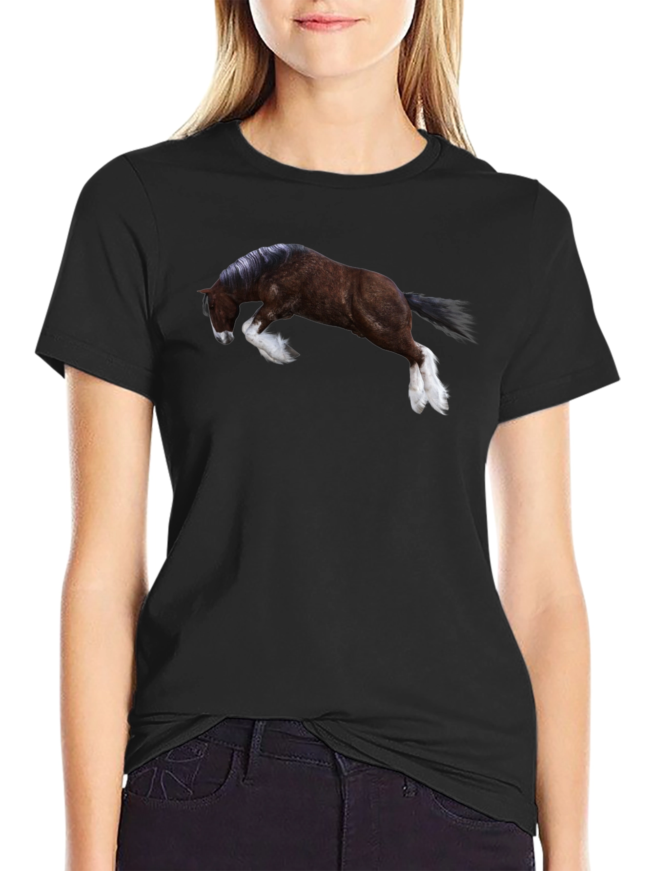 Horse Graphic Print T-Shirt - Black