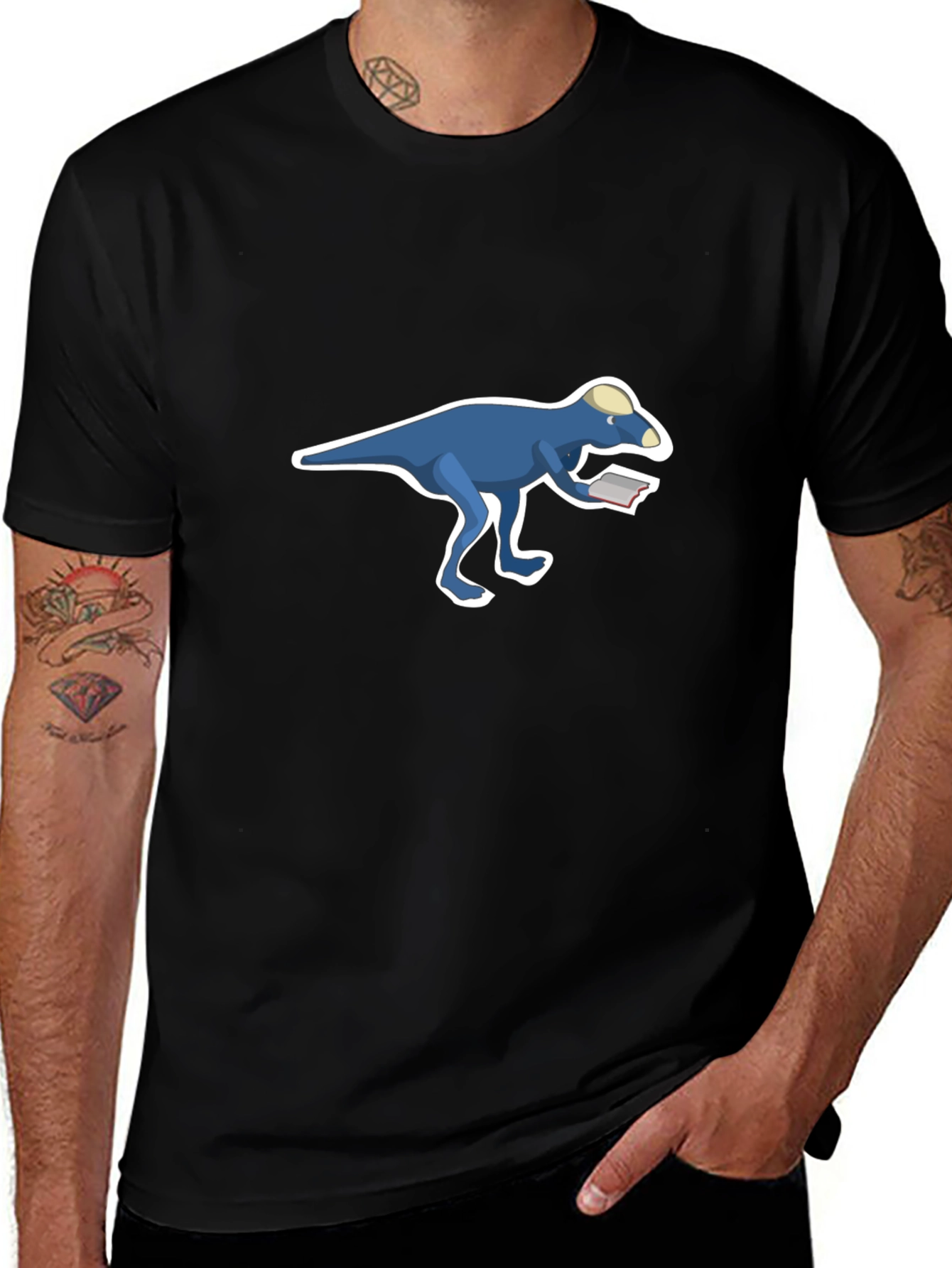 Dinosaur Reading T-Shirt - Cool Black Tee