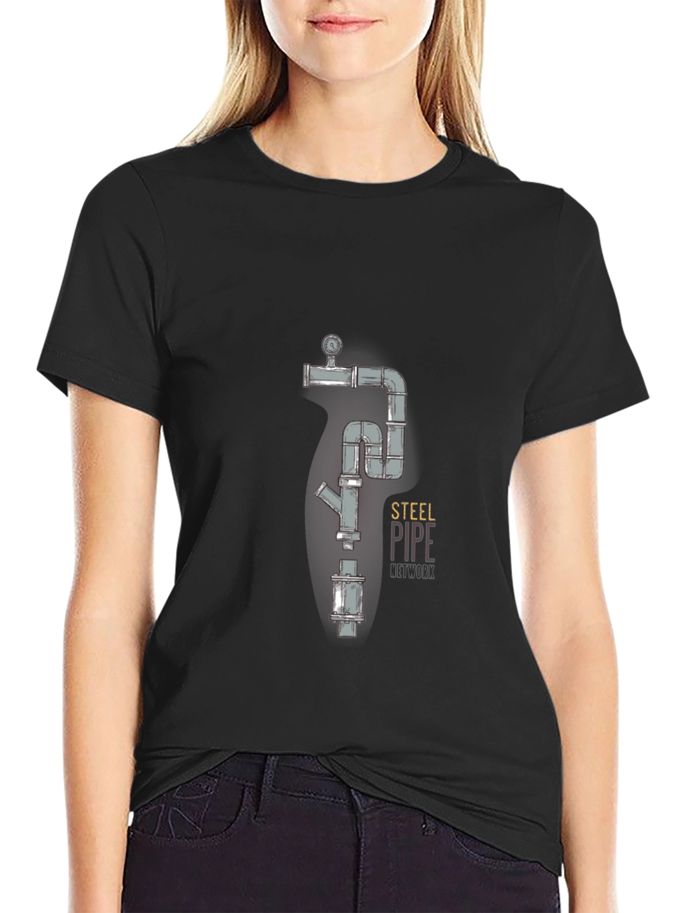 Steel Pipe Design Black T-Shirt