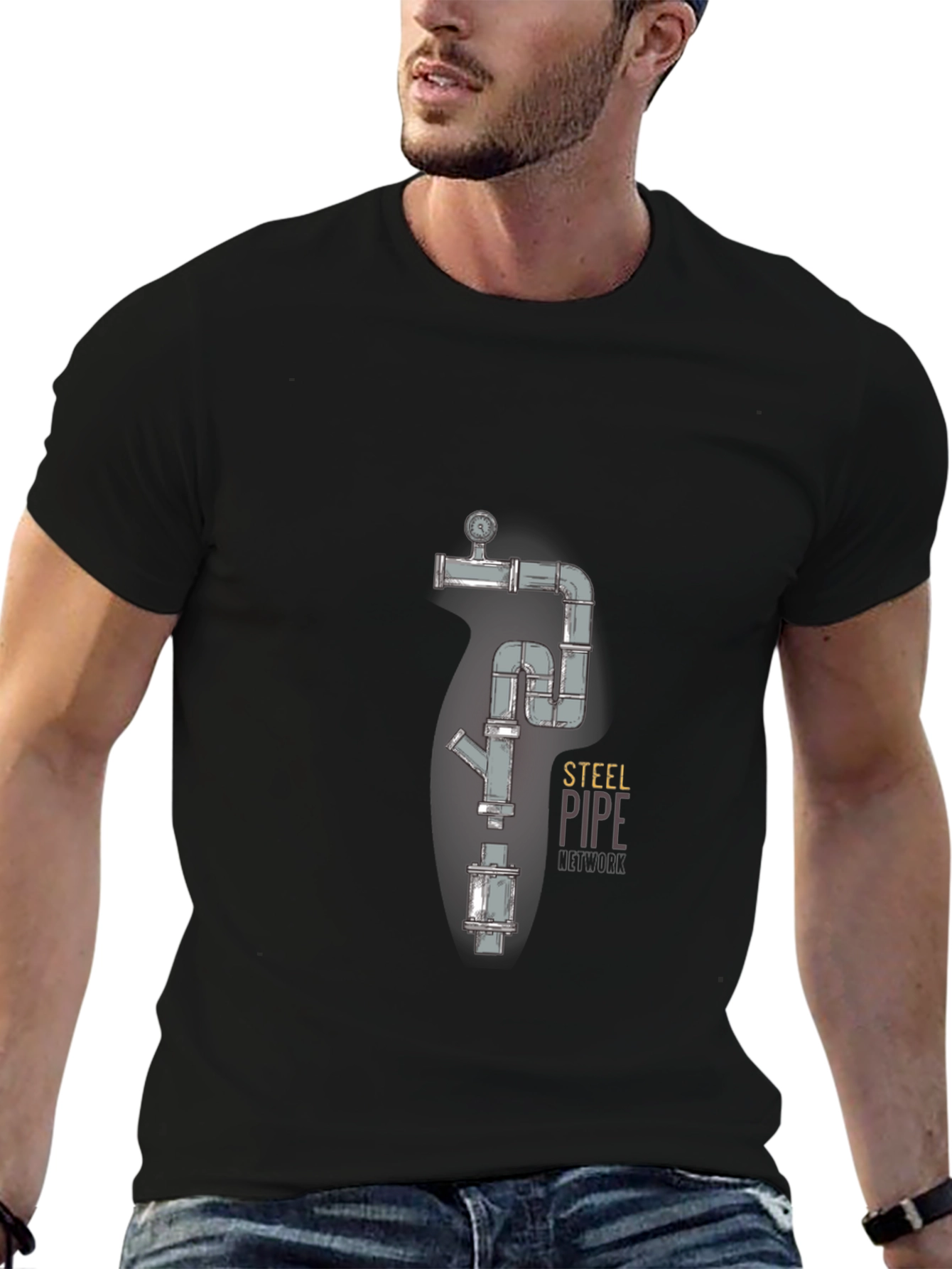 Steel Pipe Design Black T-Shirt
