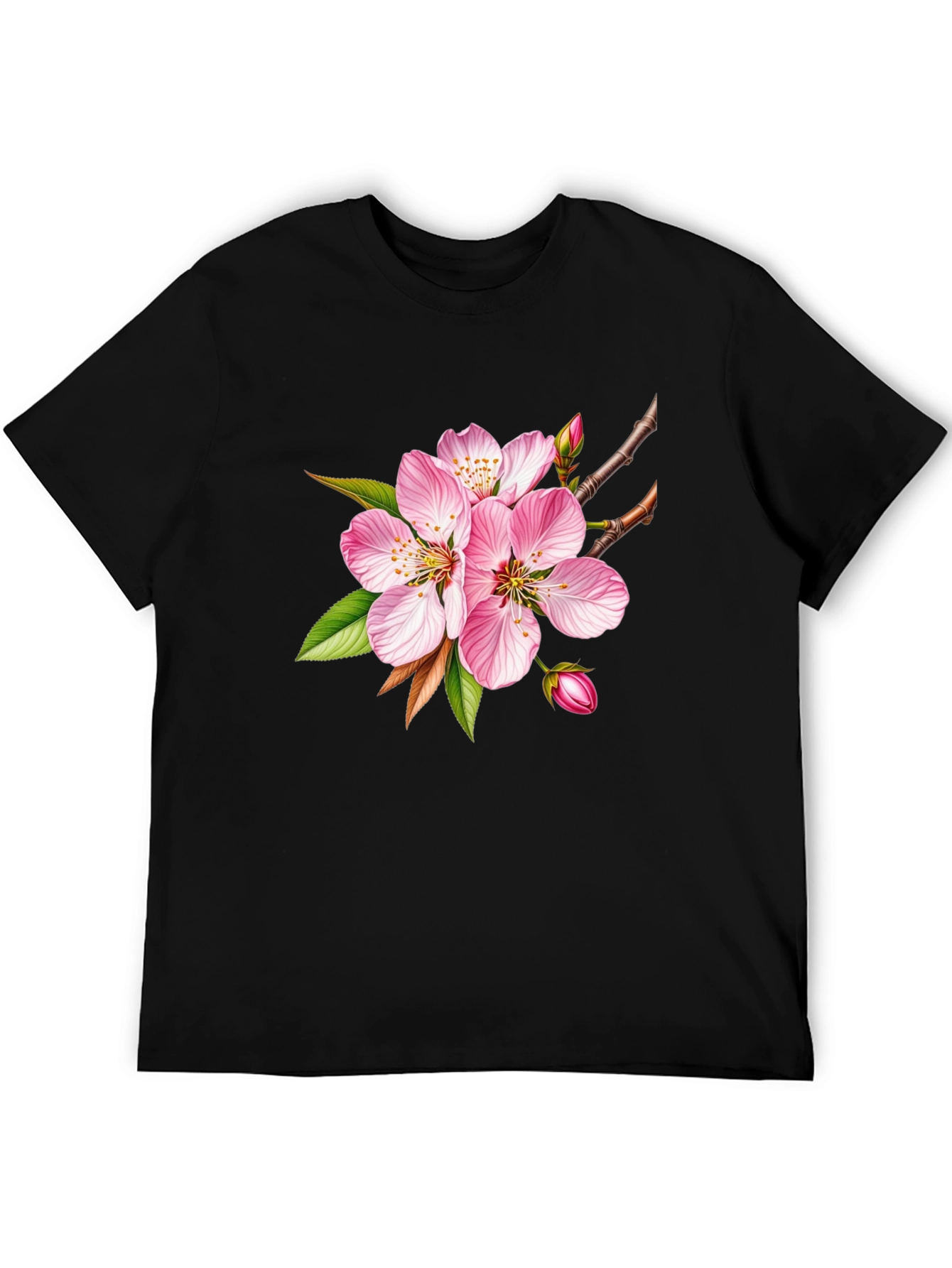 Floral Blossom Graphic Tee - Casual Black T-Shirt