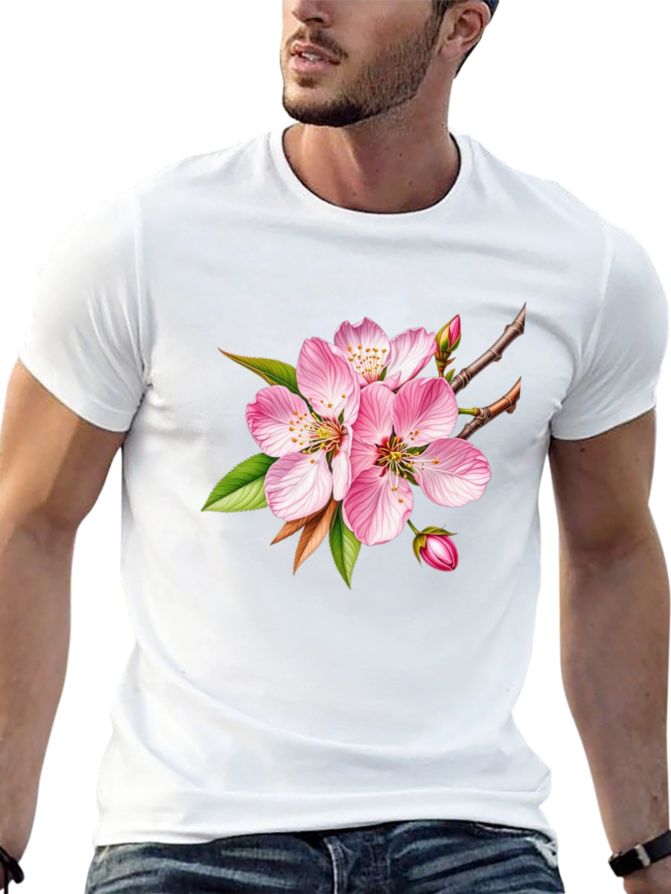Floral Blossom Graphic Tee - Casual Black T-Shirt