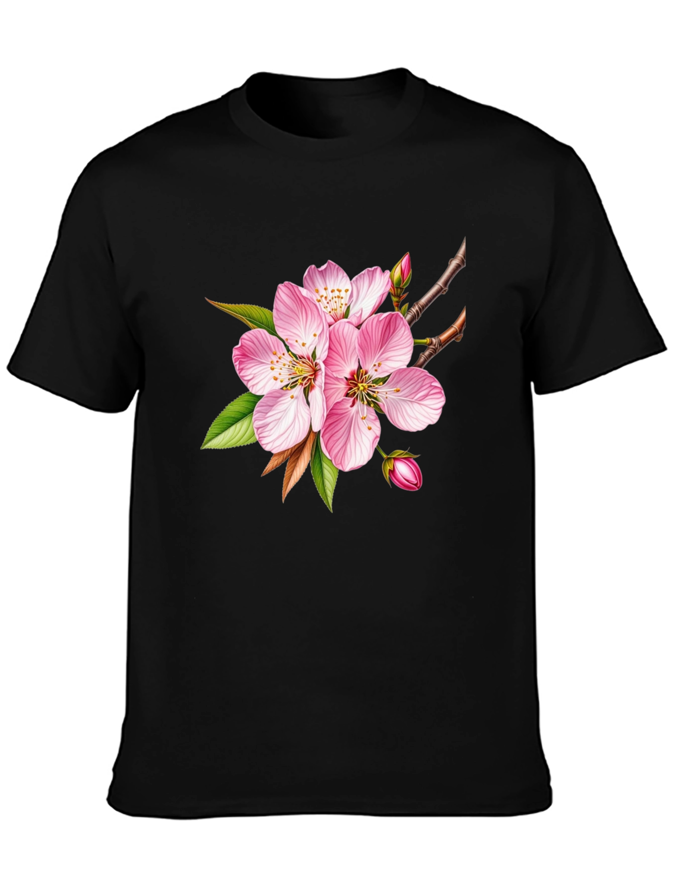 Floral Blossom Graphic Tee - Casual Black T-Shirt