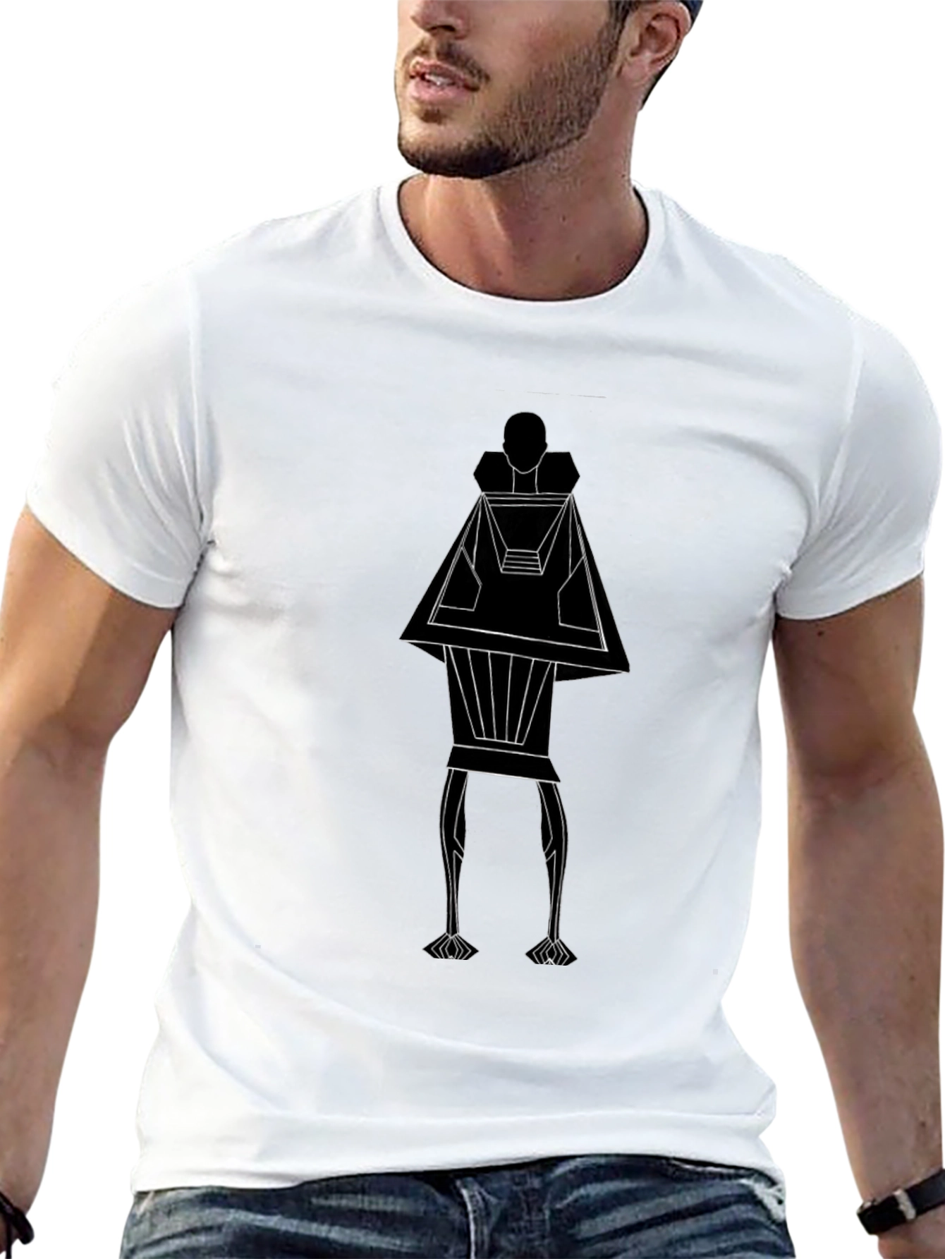 Abstract Geometric Figure Graphic Tee - Black