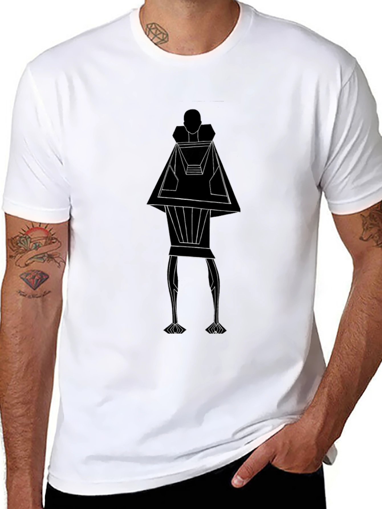 Abstract Geometric Figure Graphic Tee - Black