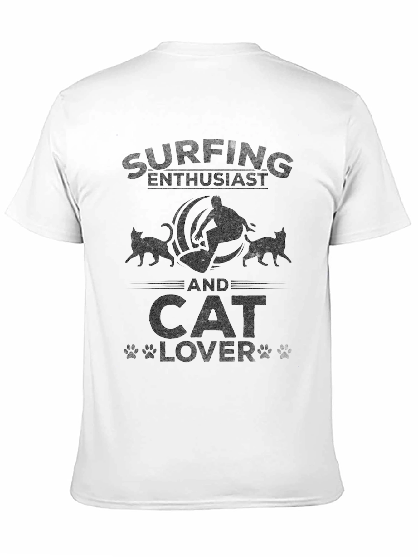 Surfing and Cat Lover Black T-Shirt