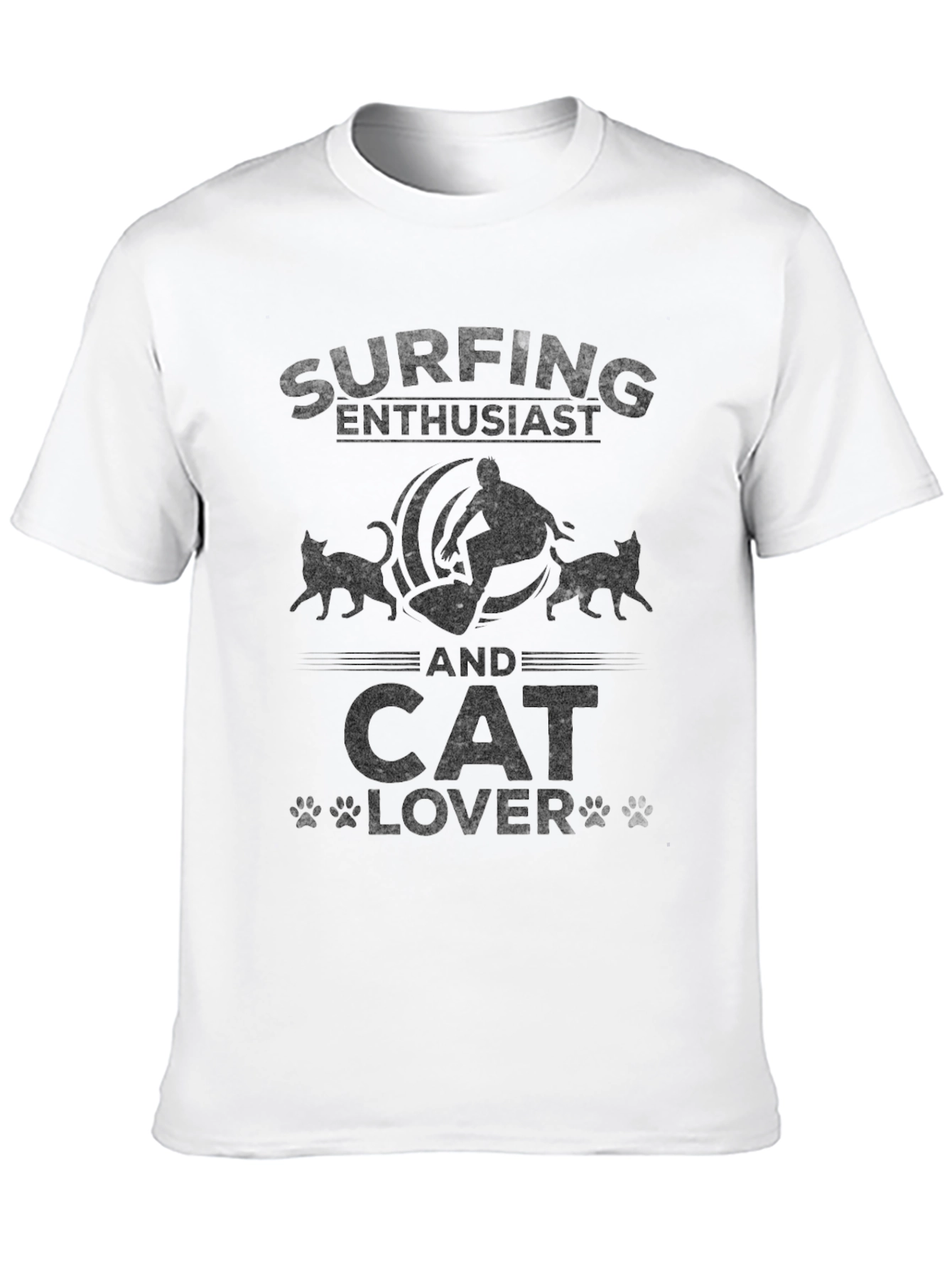 Surfing and Cat Lover Black T-Shirt