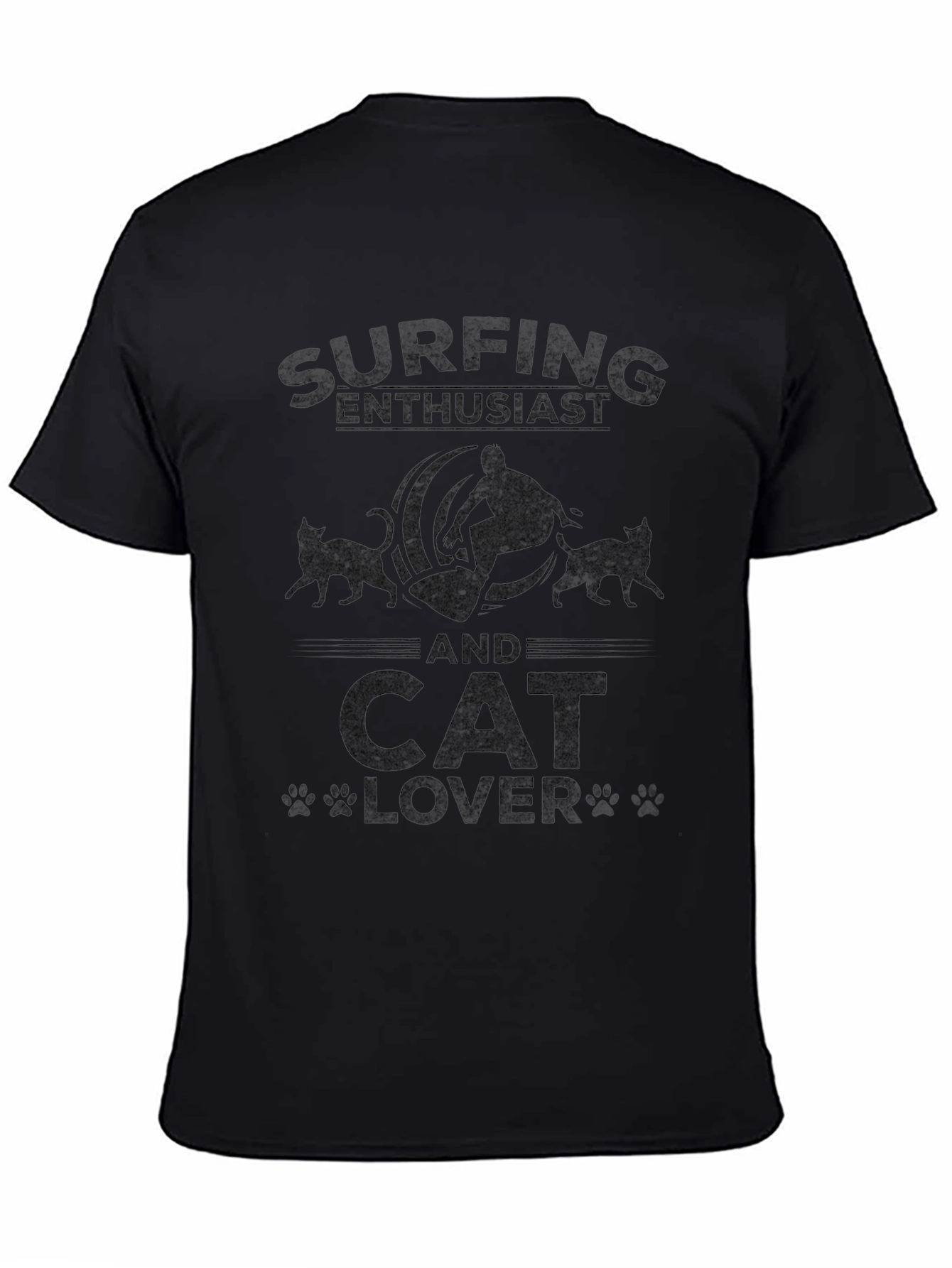 Surfing and Cat Lover Black T-Shirt