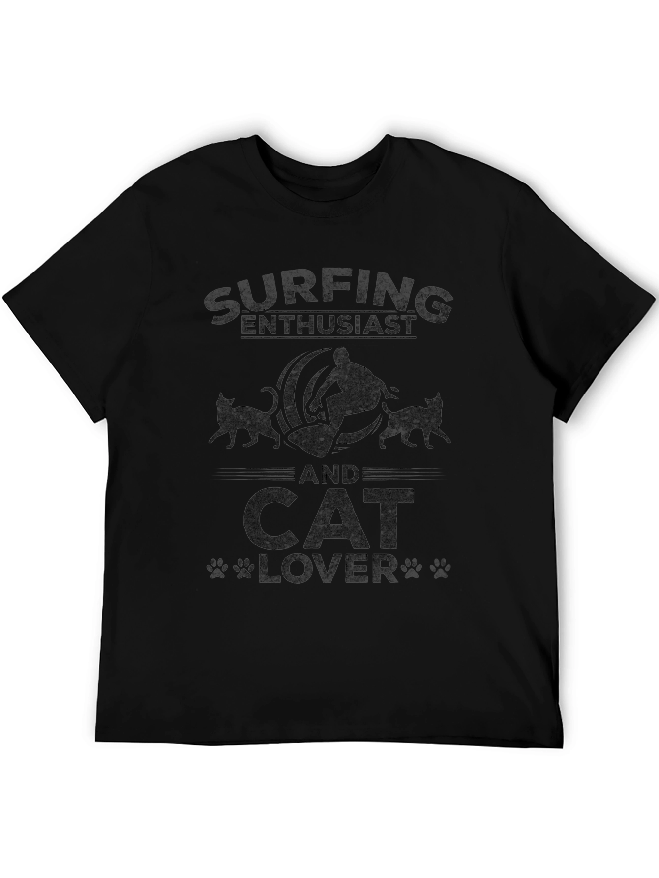 Surfing and Cat Lover Black T-Shirt