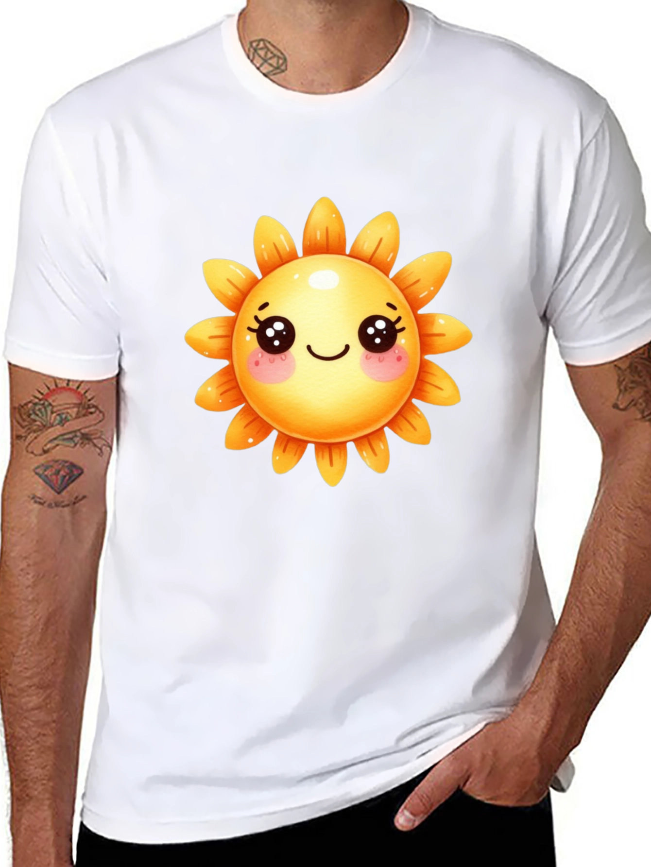 Cute Sunflower Graphic Tee - Black Cotton T-Shirt
