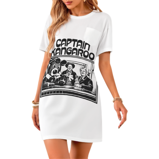 Captain Kangaroo Retro Graphic T-Shirt Dress – Vintage TV Show Inspired Oversized Casual Tee for Women(z374)