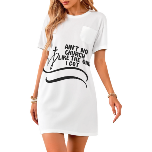Ain’t No Church Like The One I Got Graphic T-Shirt Dress – Faith Inspired Christian Casual Oversized Tee for Women(z373)